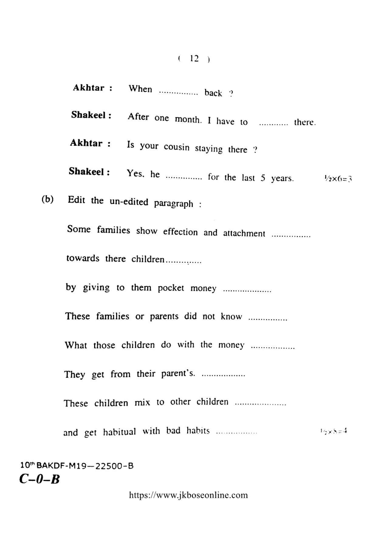 JKBOSE CLASS 10 English 22500-B 2019 - Page 12
