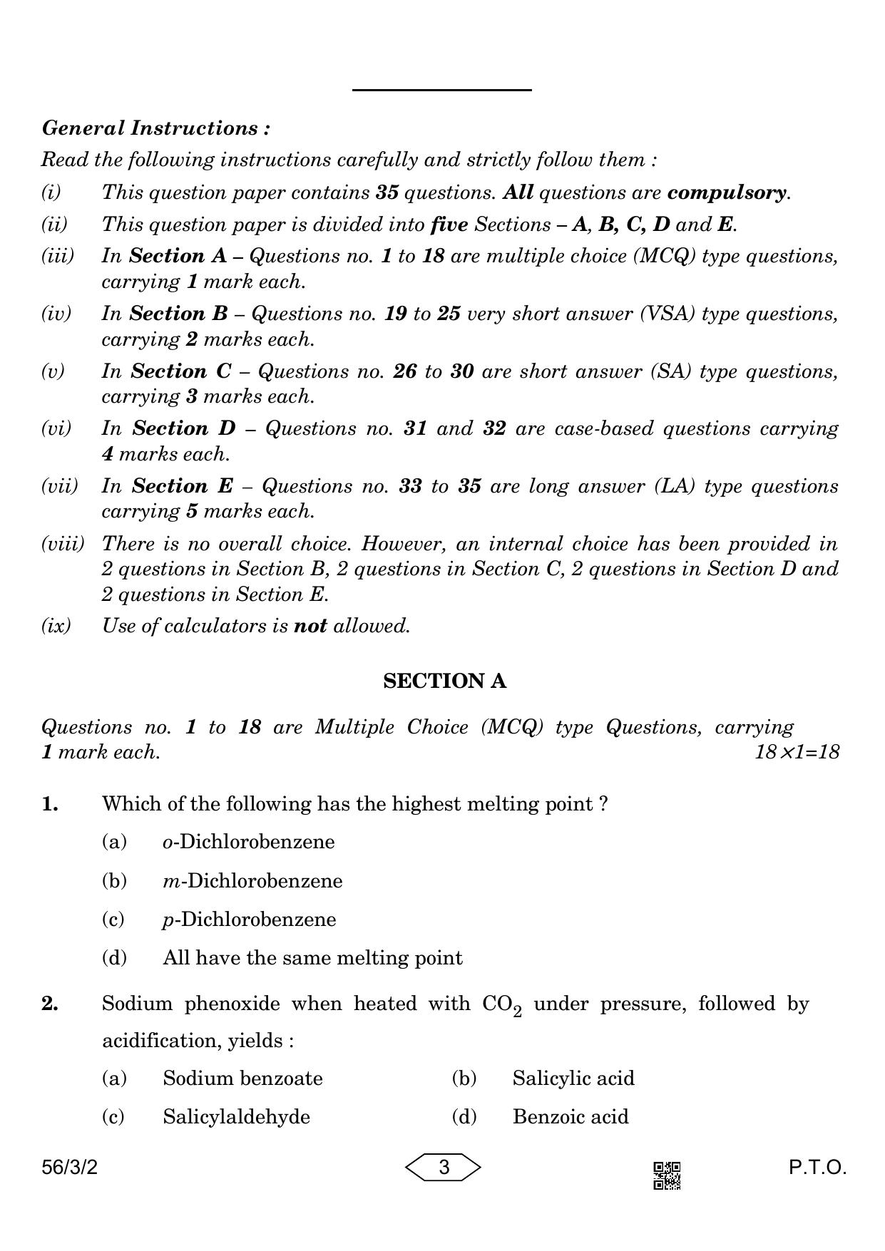 CBSE Class 12 56-3-2 Chemistry 2023 Question Paper - Page 3