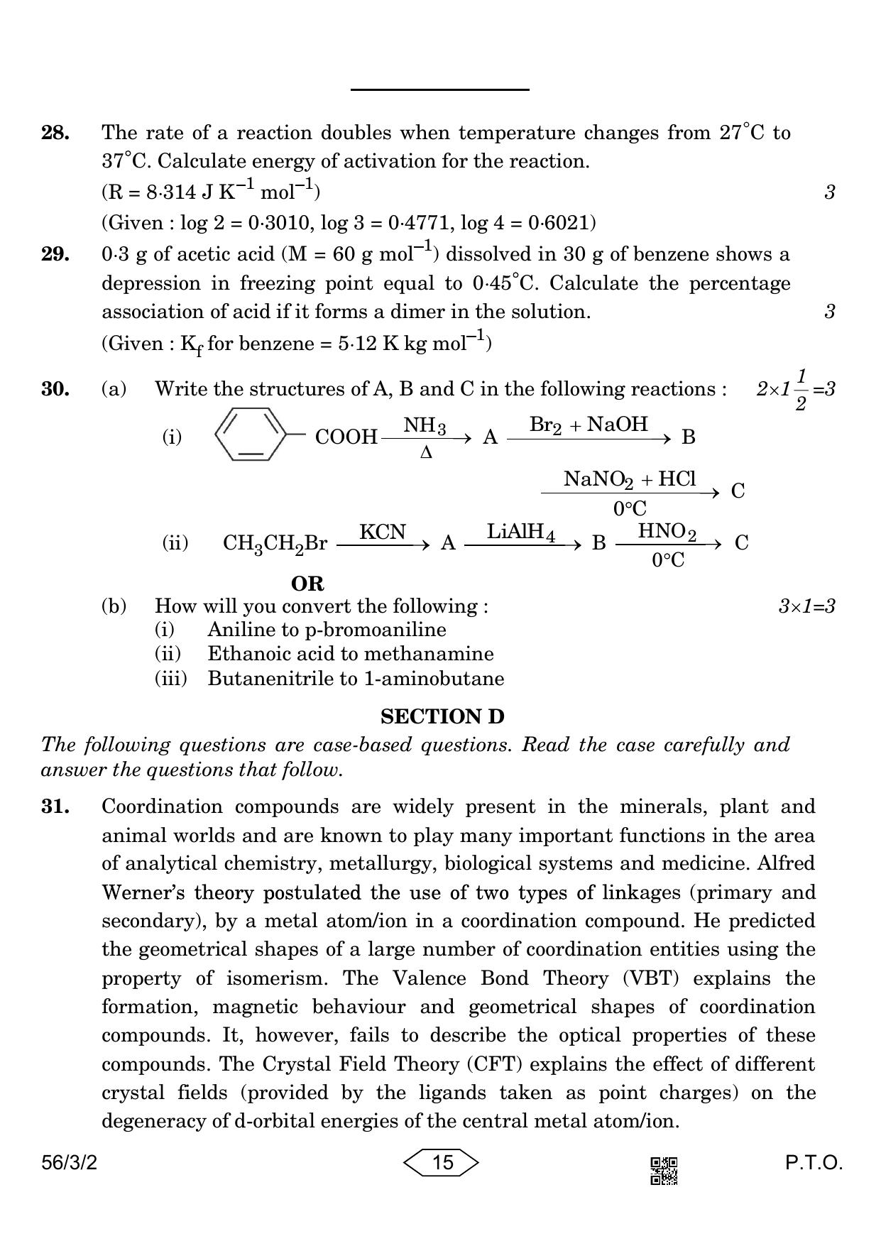 CBSE Class 12 56-3-2 Chemistry 2023 Question Paper - Page 15