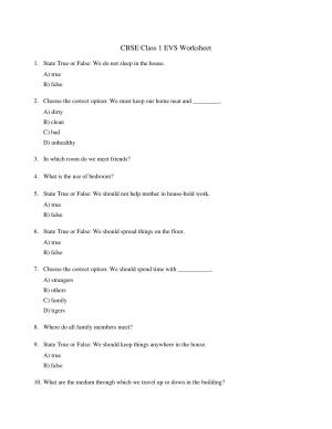CBSE Class 1 EVS My body needs care Worksheets