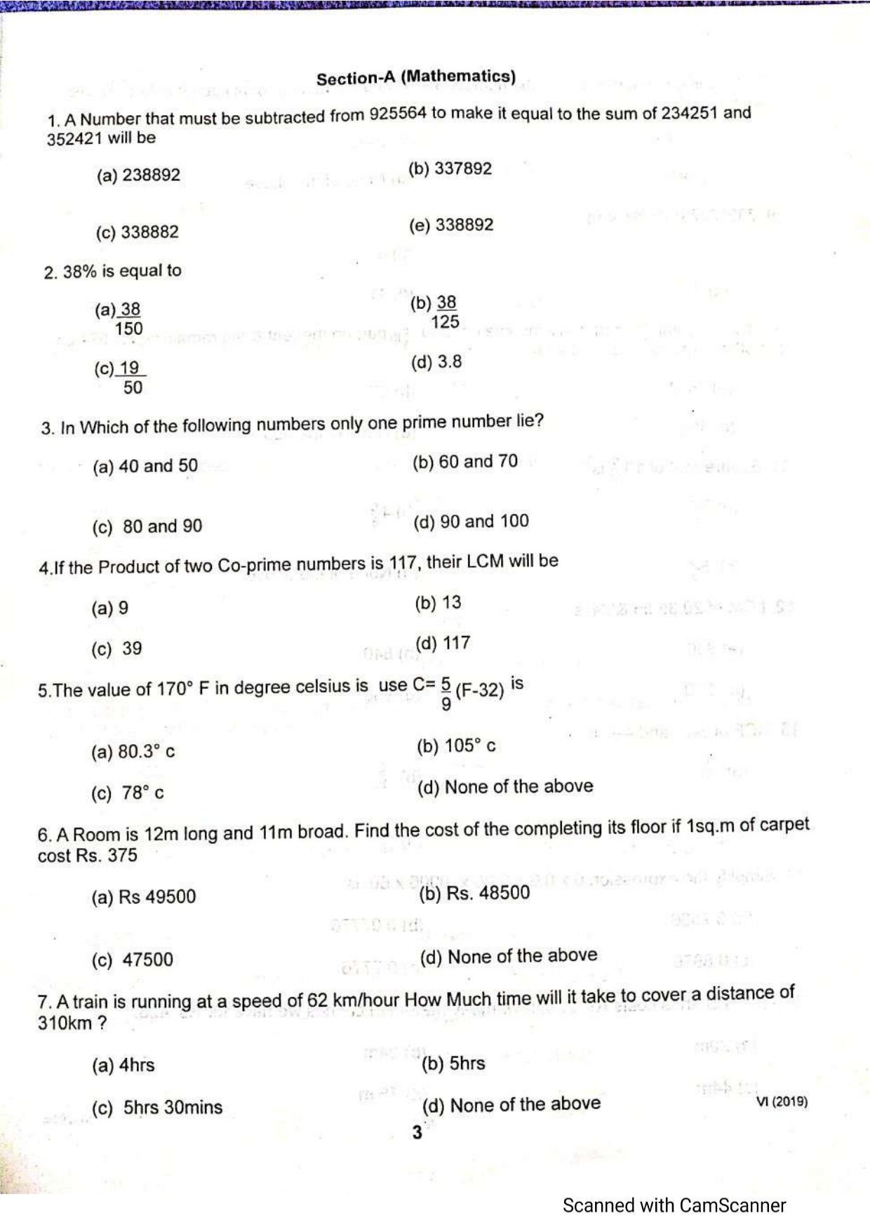 JKSSEE 2019 Class 6 Question Paper - Page 2
