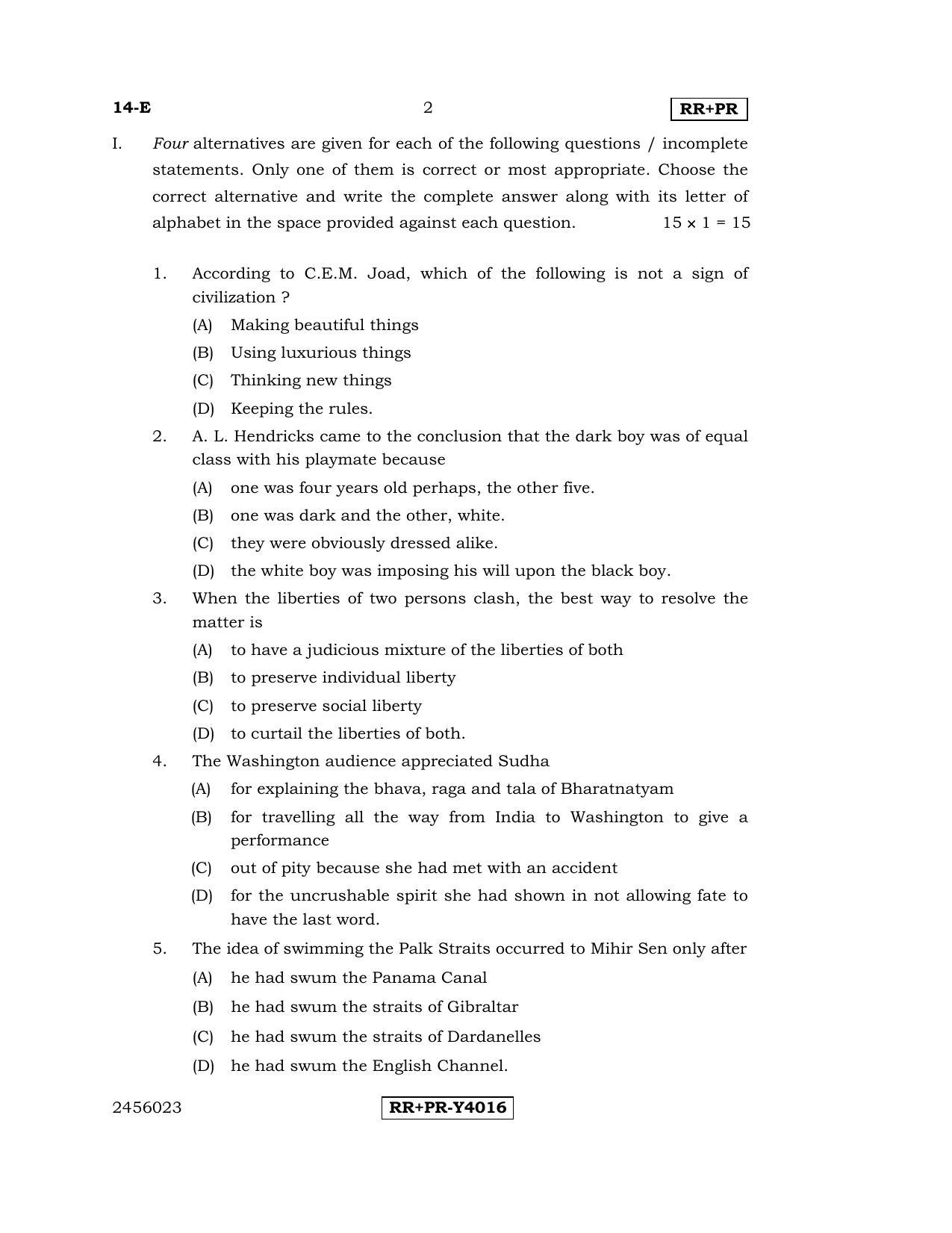 Karnataka SSLC English - First Language - ENGLISH (14-E-RR-PR_7) (Supplementary) June 2016 Question Paper - Page 2