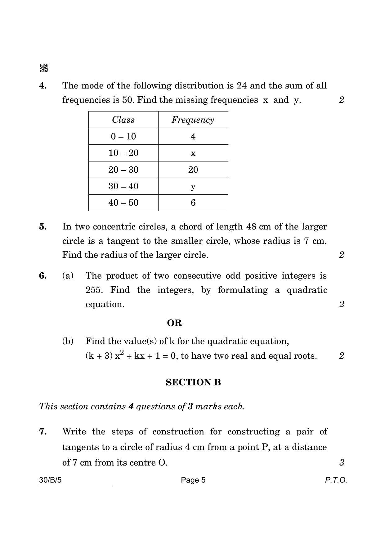 CBSE Class 10 Maths VI (30/B/5 - SET 5) 2022 Question Paper - Page 5