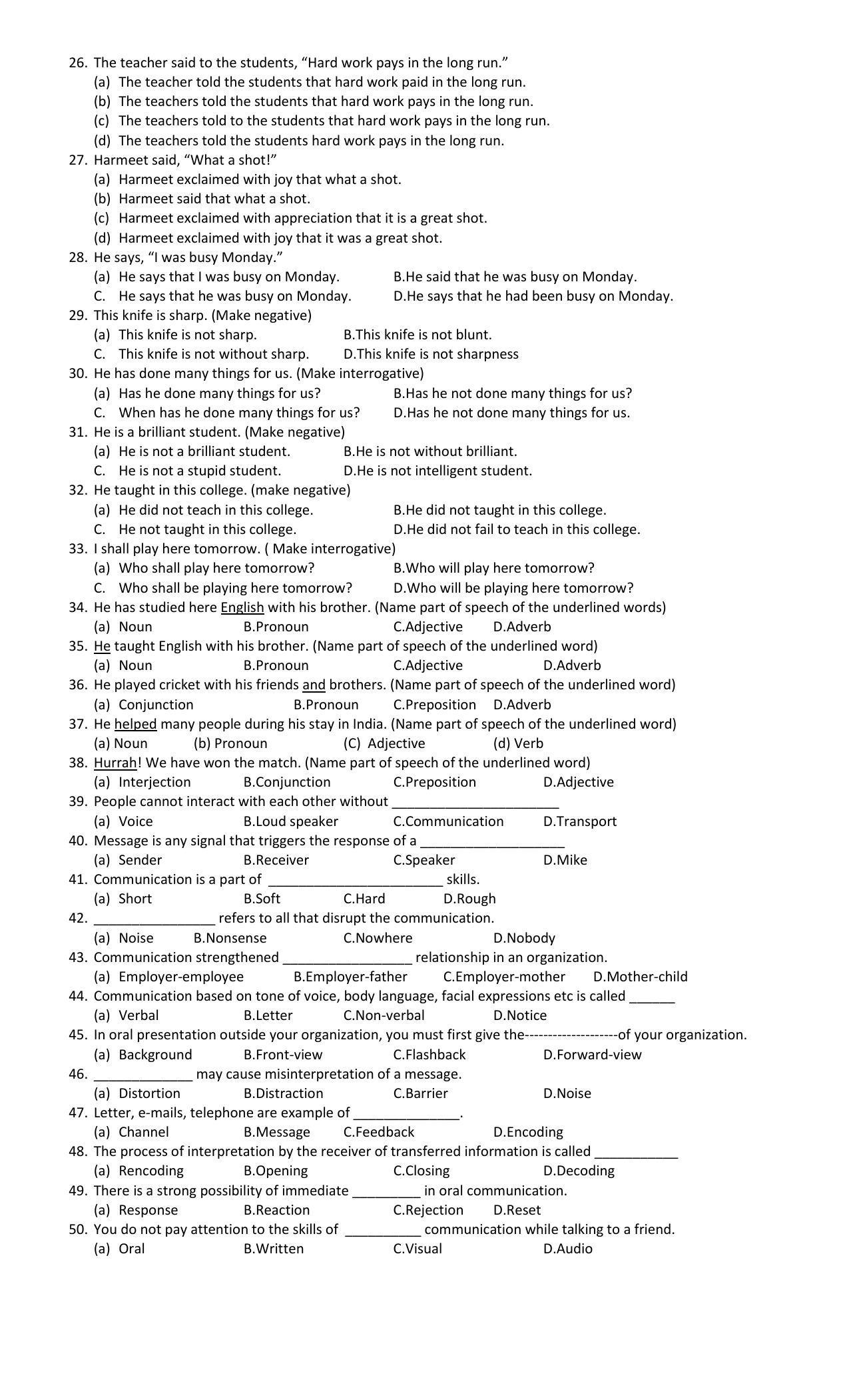 Hemchand North Gujarat University Sample Paper July-Sept 2021: B C A Sem – I 104-Communication Skills Paper Code - 3064 (Old Course) - Page 2