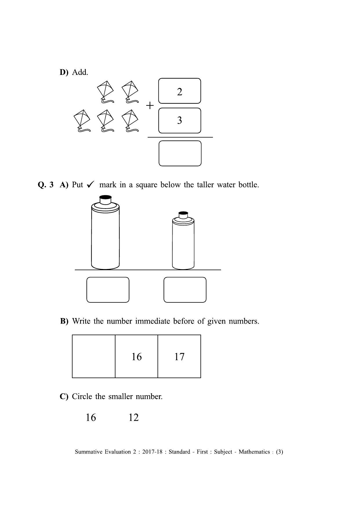 Maharashtra Board Class 1 English Medium (गणित - इंग्रजी माध्यम)  Sample Question Paper - Page 3
