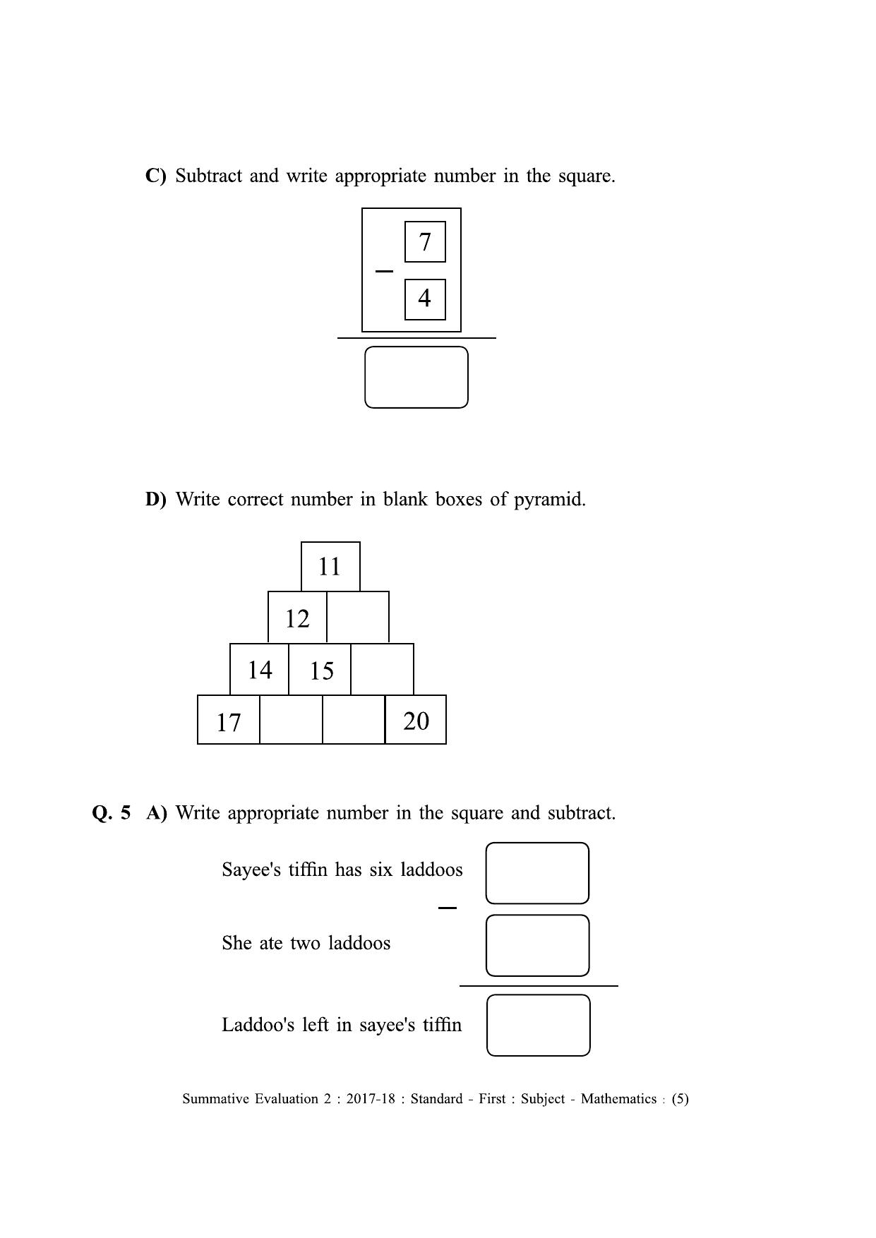 Maharashtra Board Class 1 English Medium (गणित - इंग्रजी माध्यम)  Sample Question Paper - Page 5