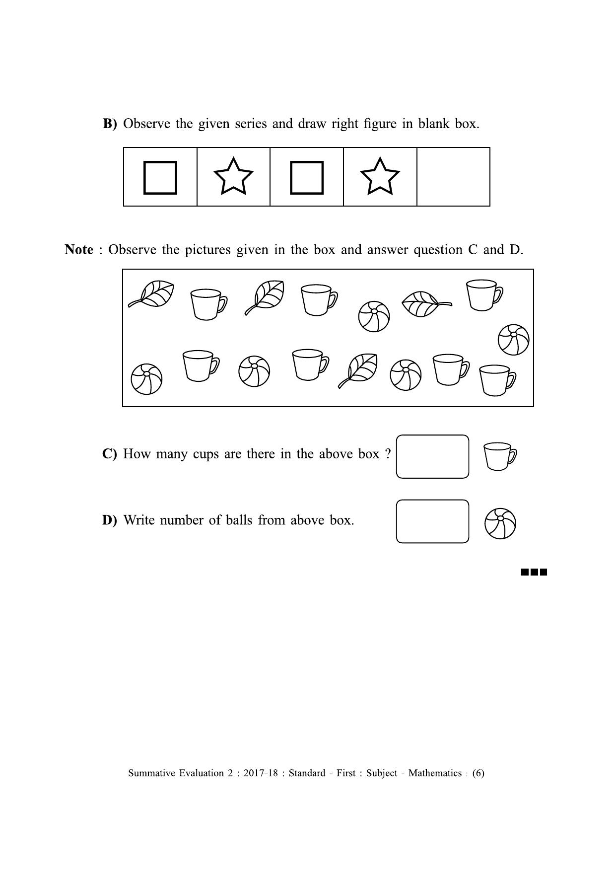 Maharashtra Board Class 1 English Medium (गणित - इंग्रजी माध्यम)  Sample Question Paper - Page 6