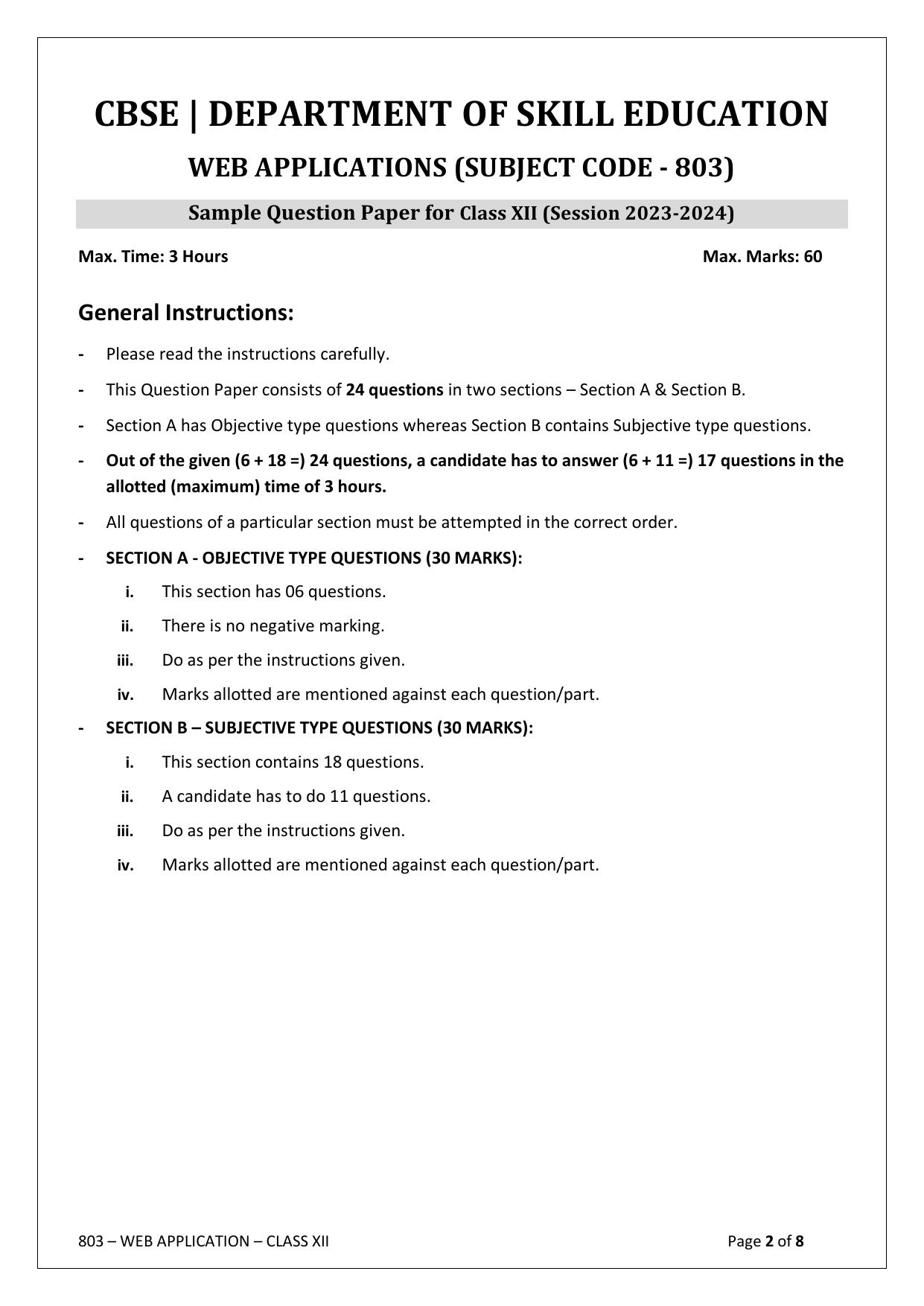 CBSE Class 12 (Skill Education) Web Application 2024 Sample Paper - Page 2