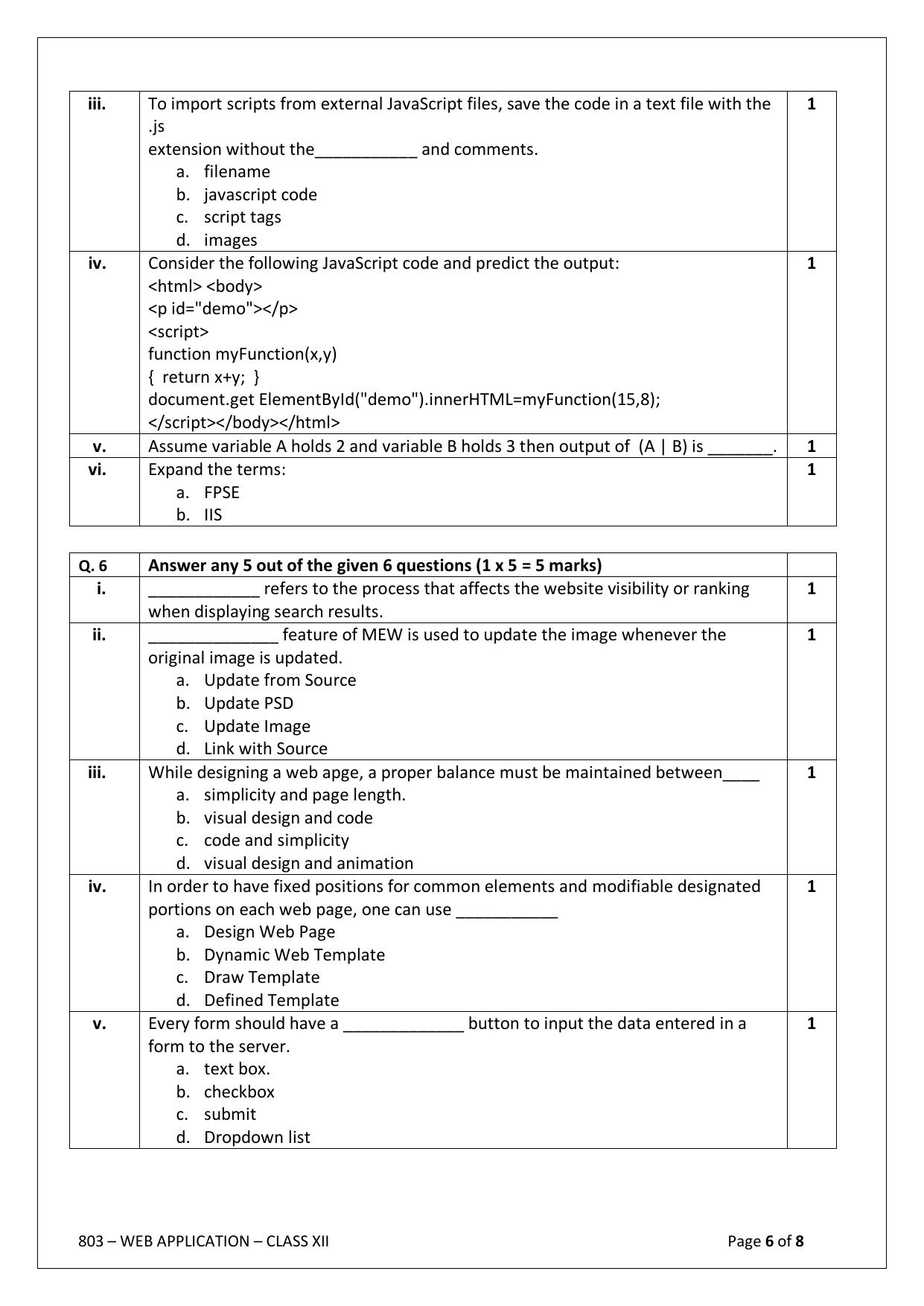 CBSE Class 12 (Skill Education) Web Application 2024 Sample Paper - Page 6