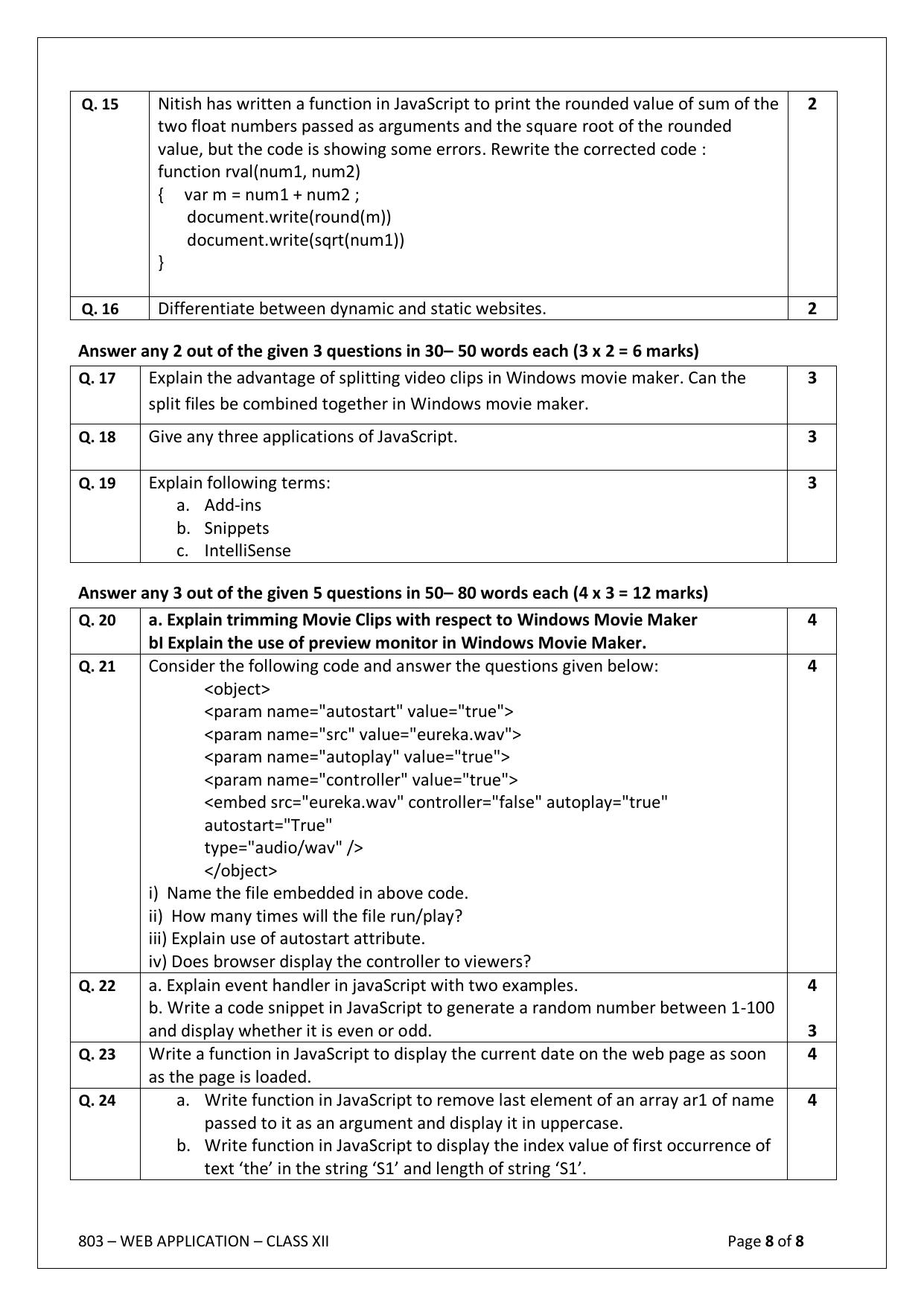 CBSE Class 12 (Skill Education) Web Application 2024 Sample Paper - Page 8