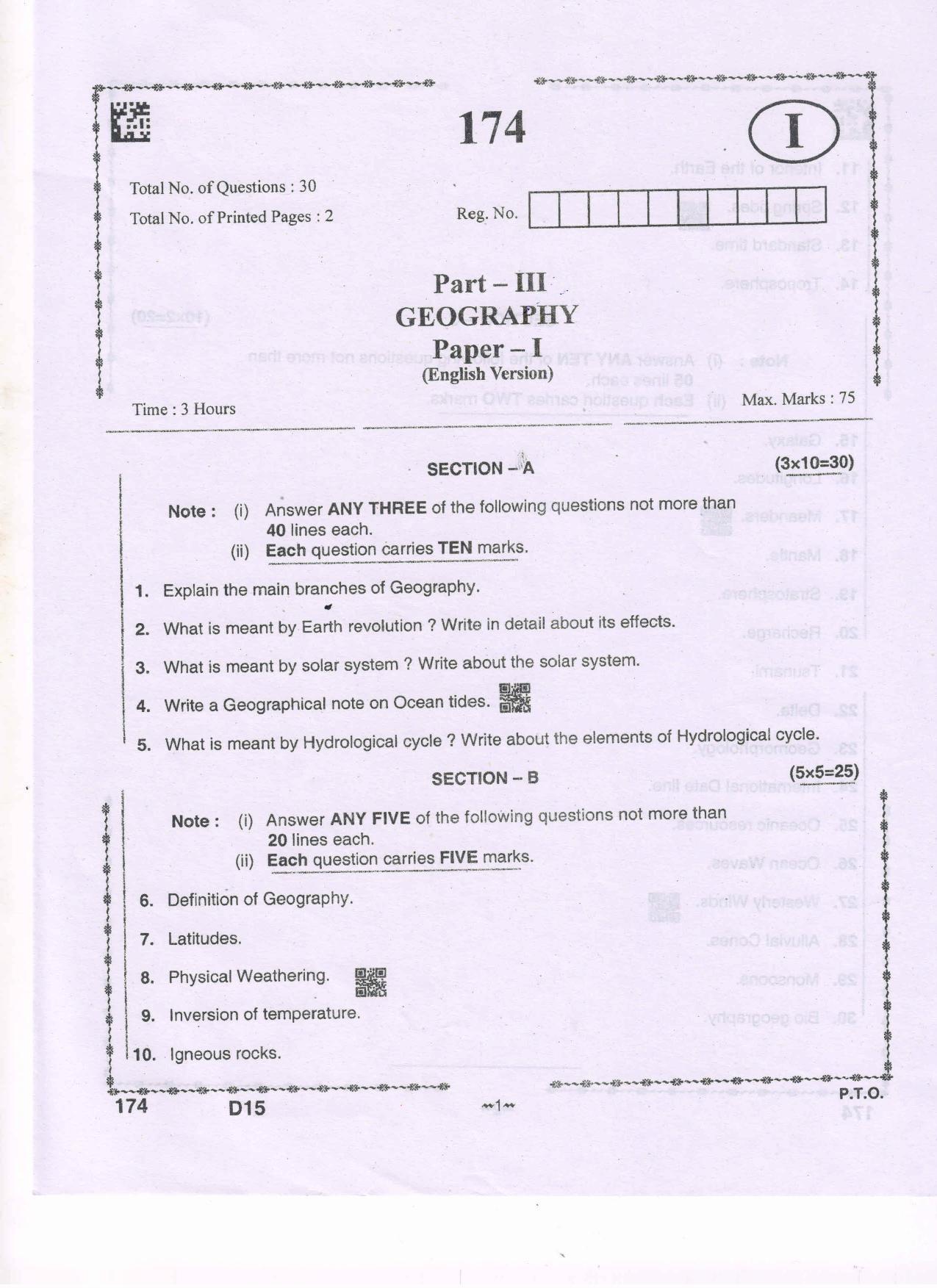 AP Inter 1st Year Geography - I(EM) Question Paper September-2021 - Page 1