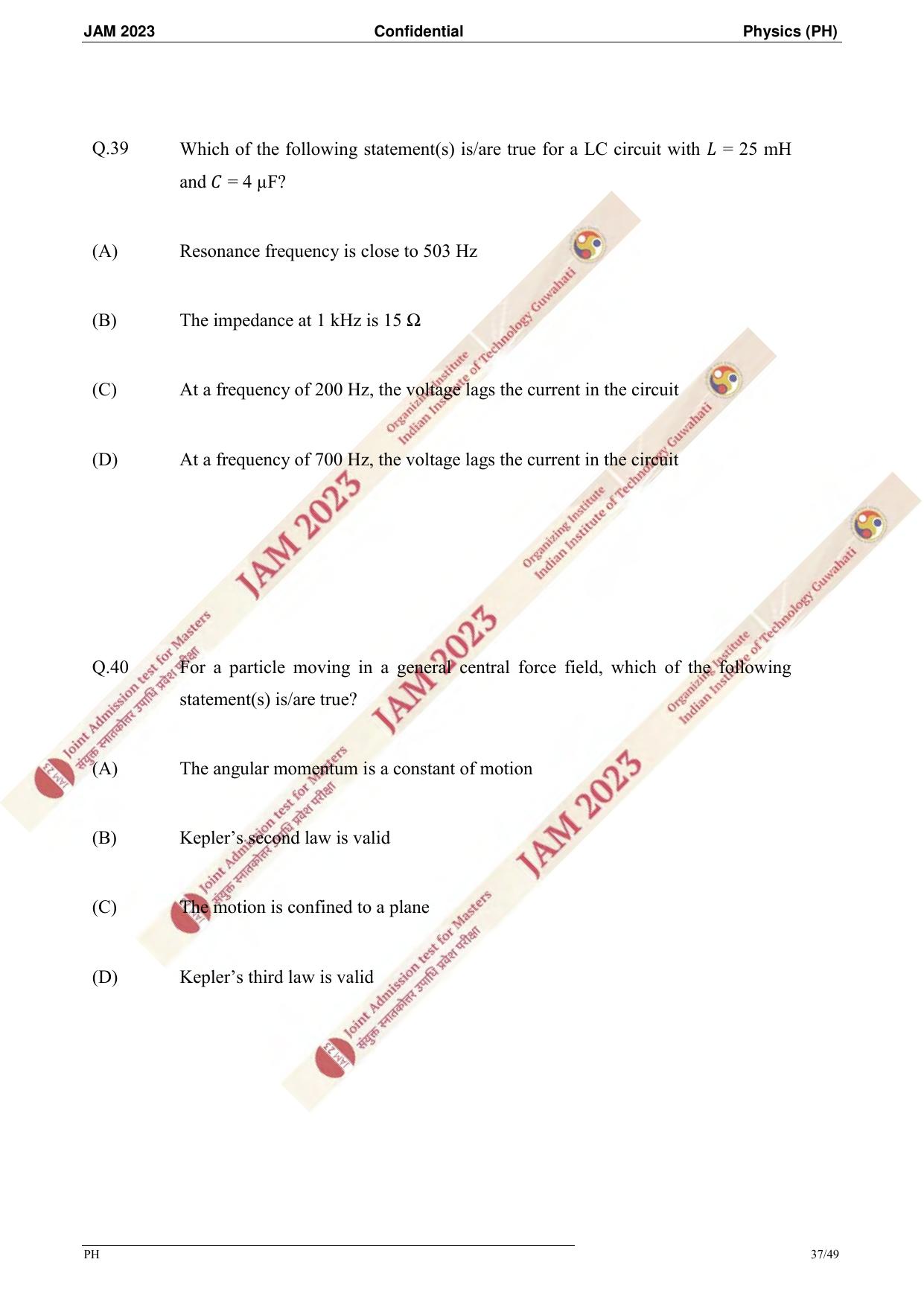 JAM 2023: PH Question Paper - Page 34