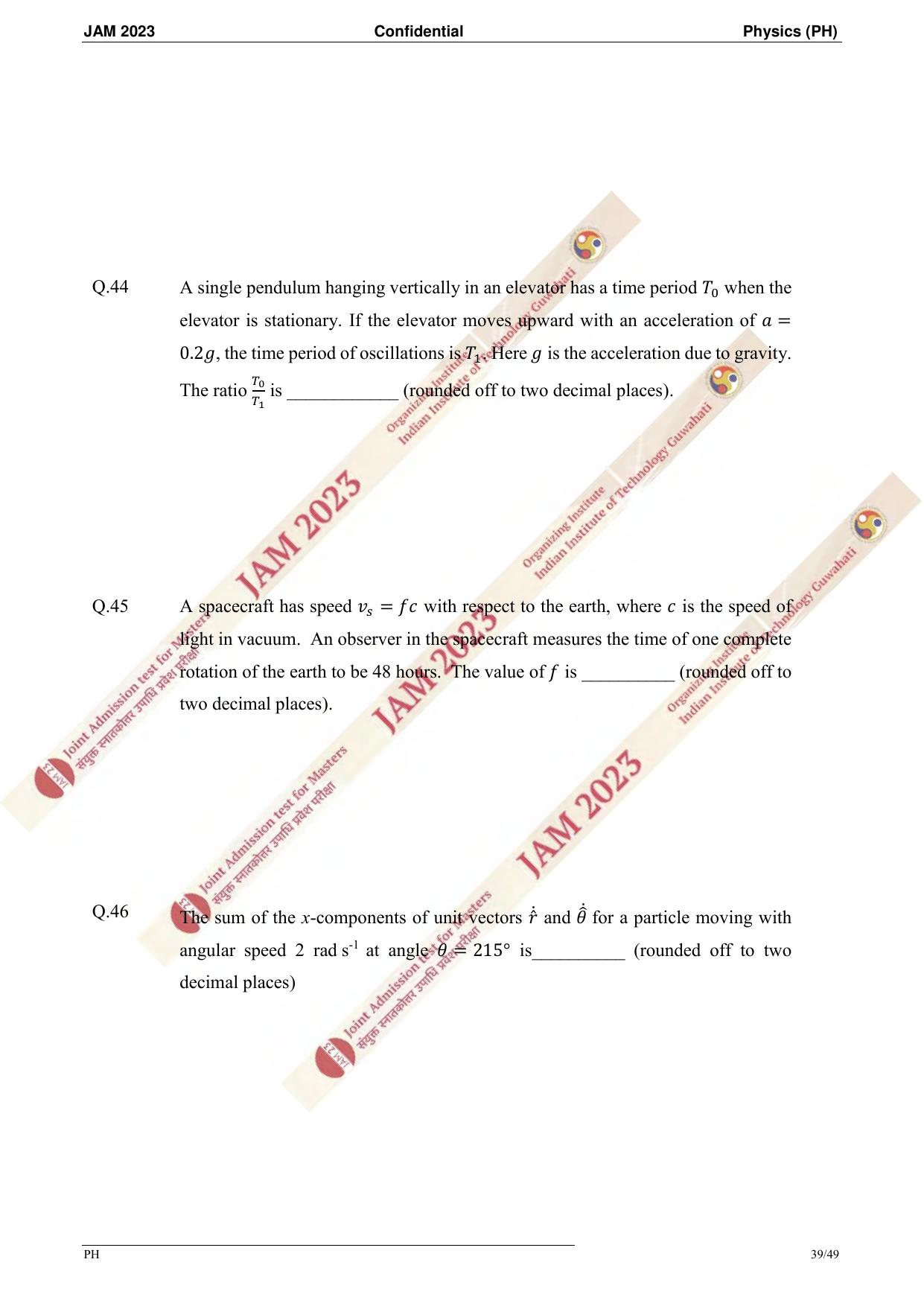 JAM 2023: PH Question Paper - Page 36