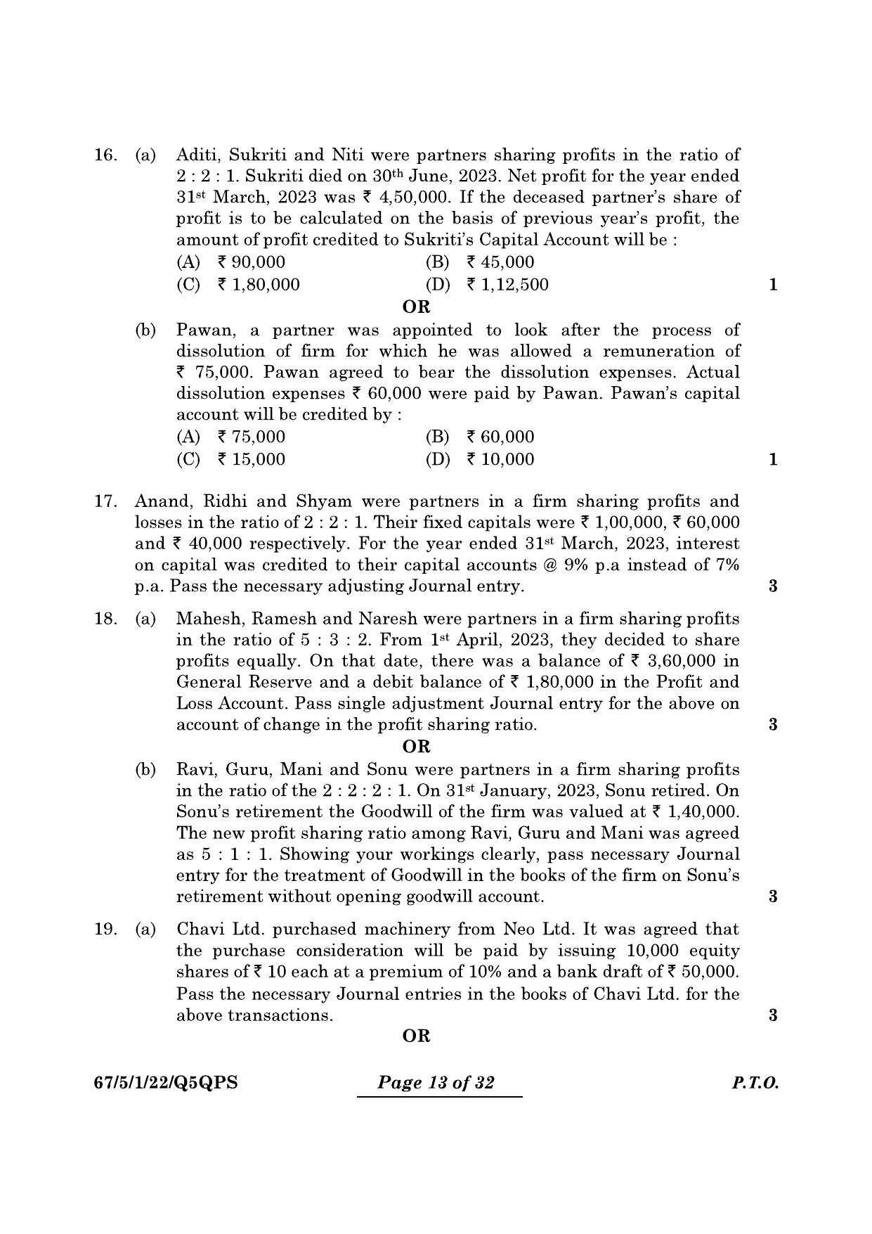 CBSE Class 12 67-5-1 Accountancy 2024 Question Paper - Page 13