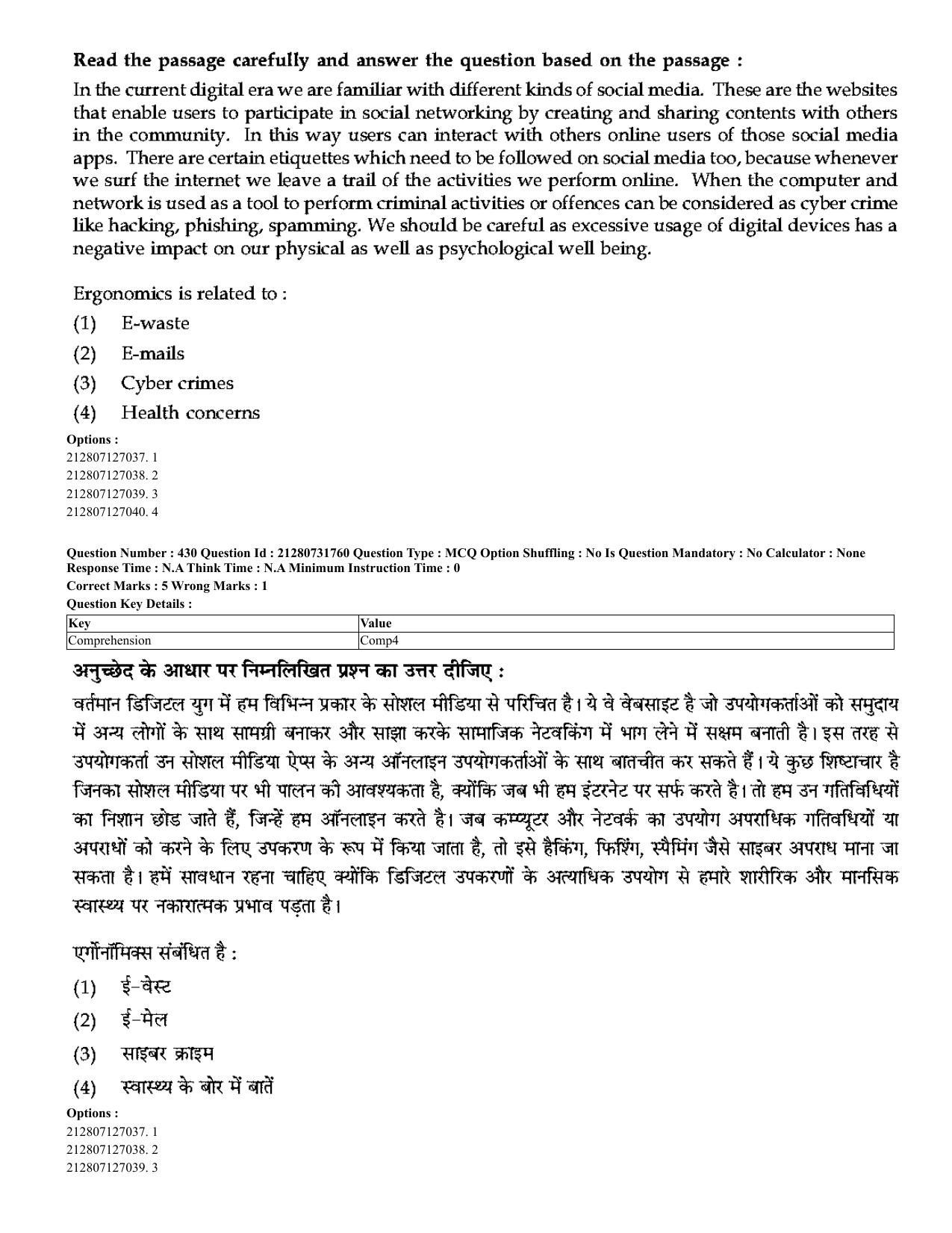 CUET 2023 English Hindi Shift 3 Question Papers - Page 401
