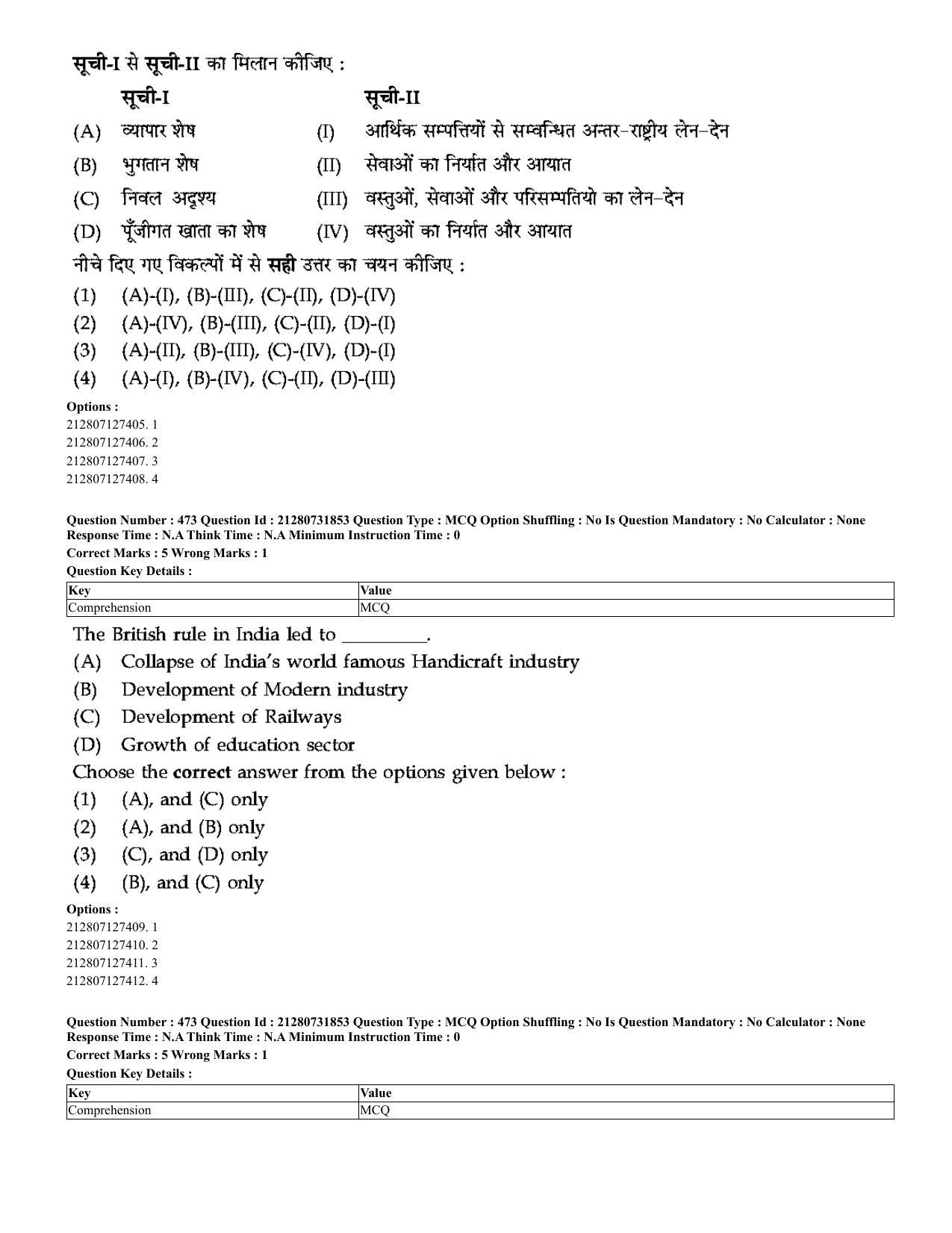 CUET 2023 English Hindi Shift 3 Question Papers - Page 437