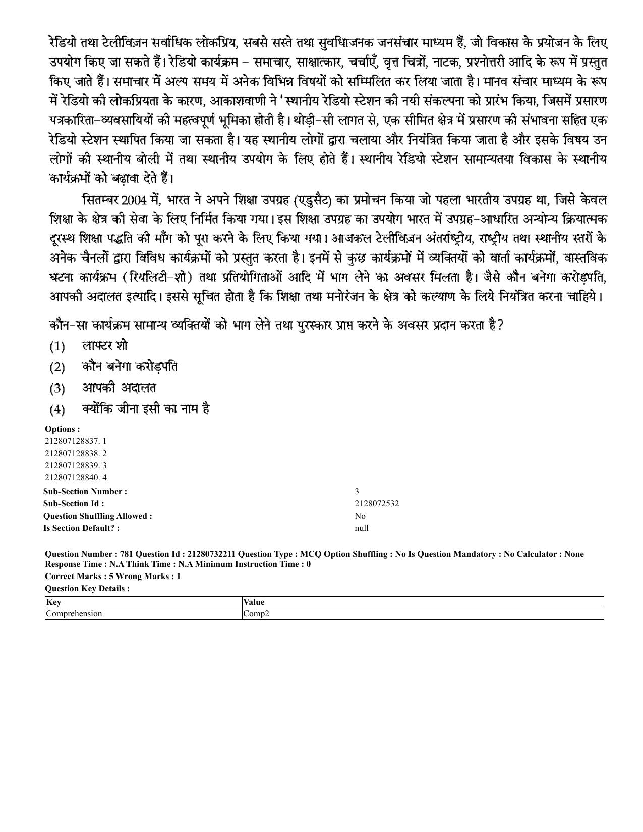 CUET 2023 English Hindi Shift 3 Question Papers - Page 751