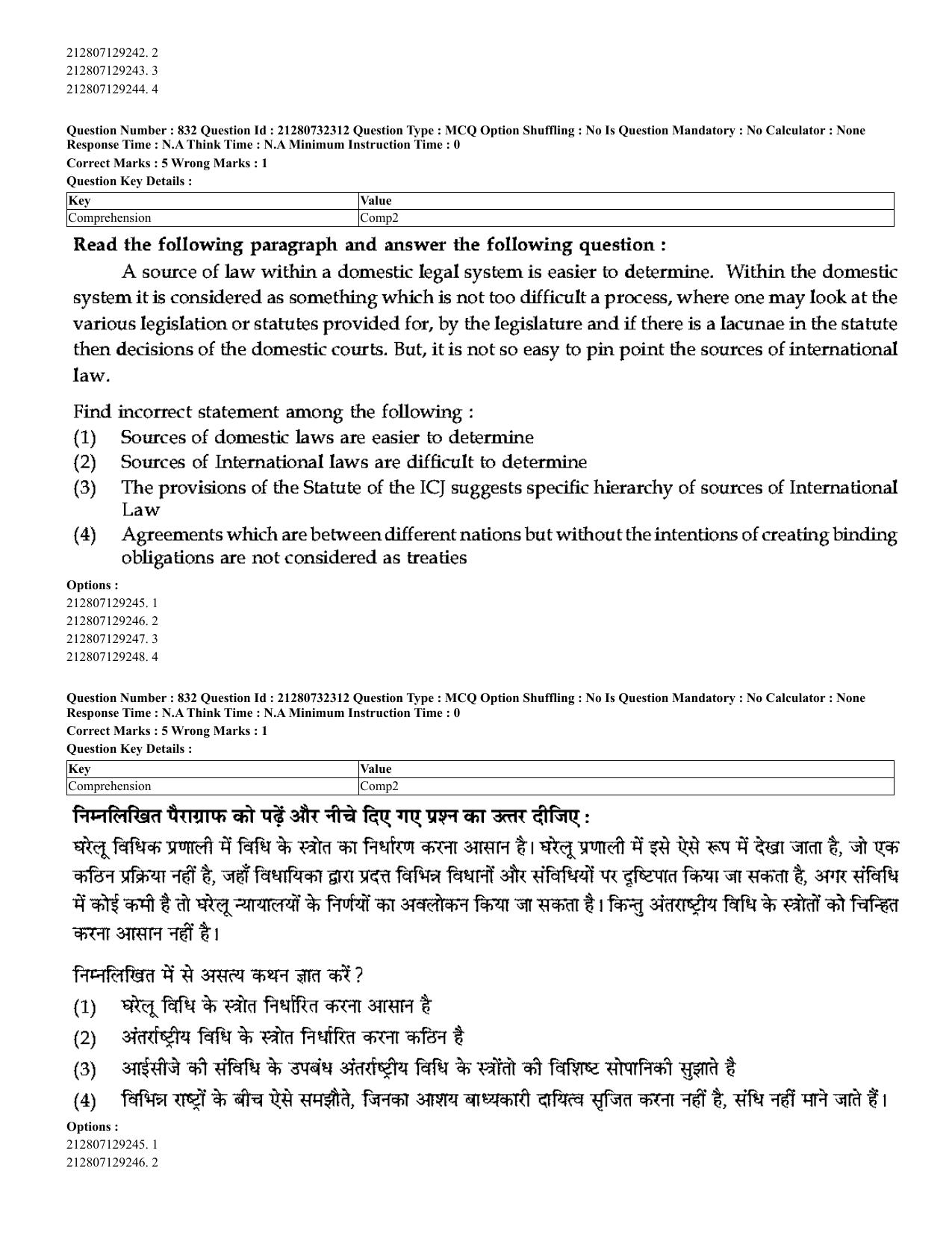 CUET 2023 English Hindi Shift 3 Question Papers - Page 801