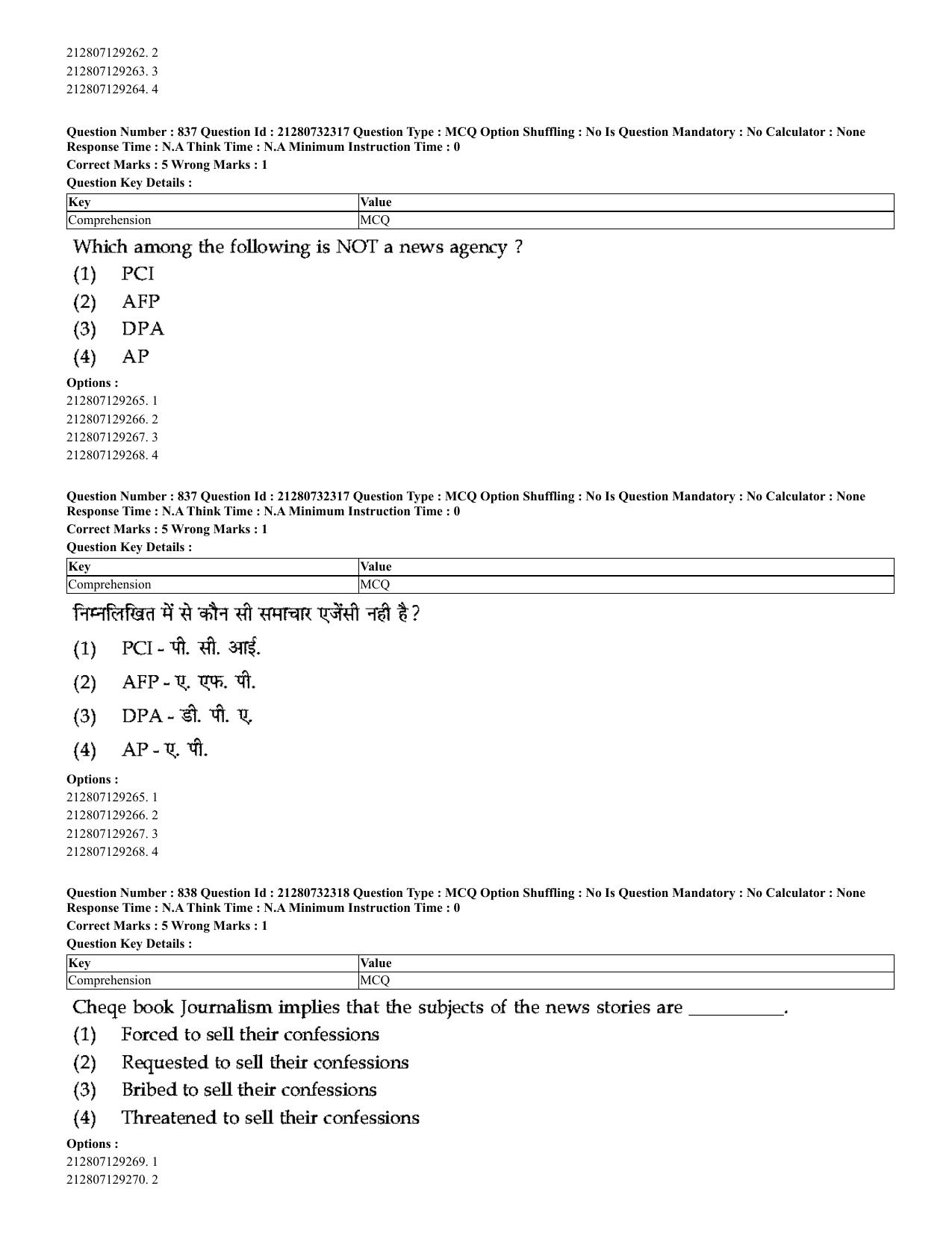 CUET 2023 English Hindi Shift 3 Question Papers - Page 806