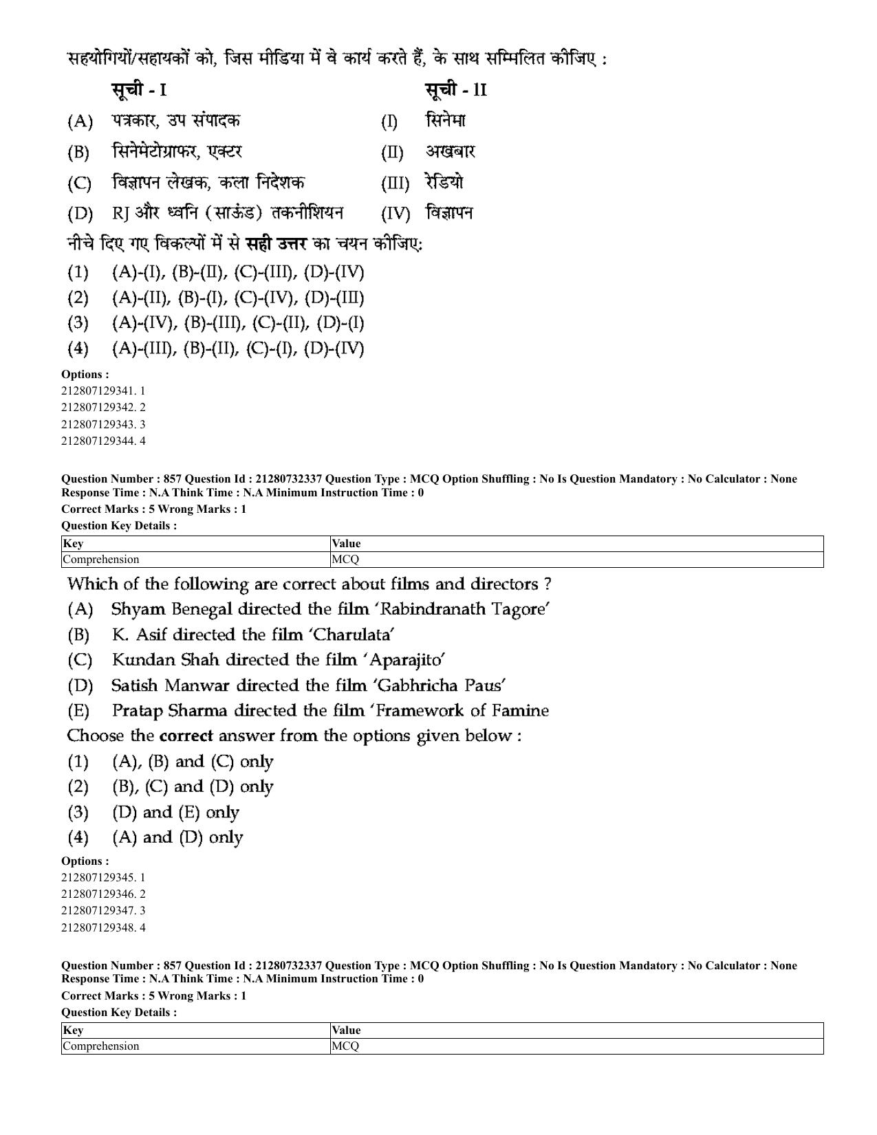 CUET 2023 English Hindi Shift 3 Question Papers - Page 820