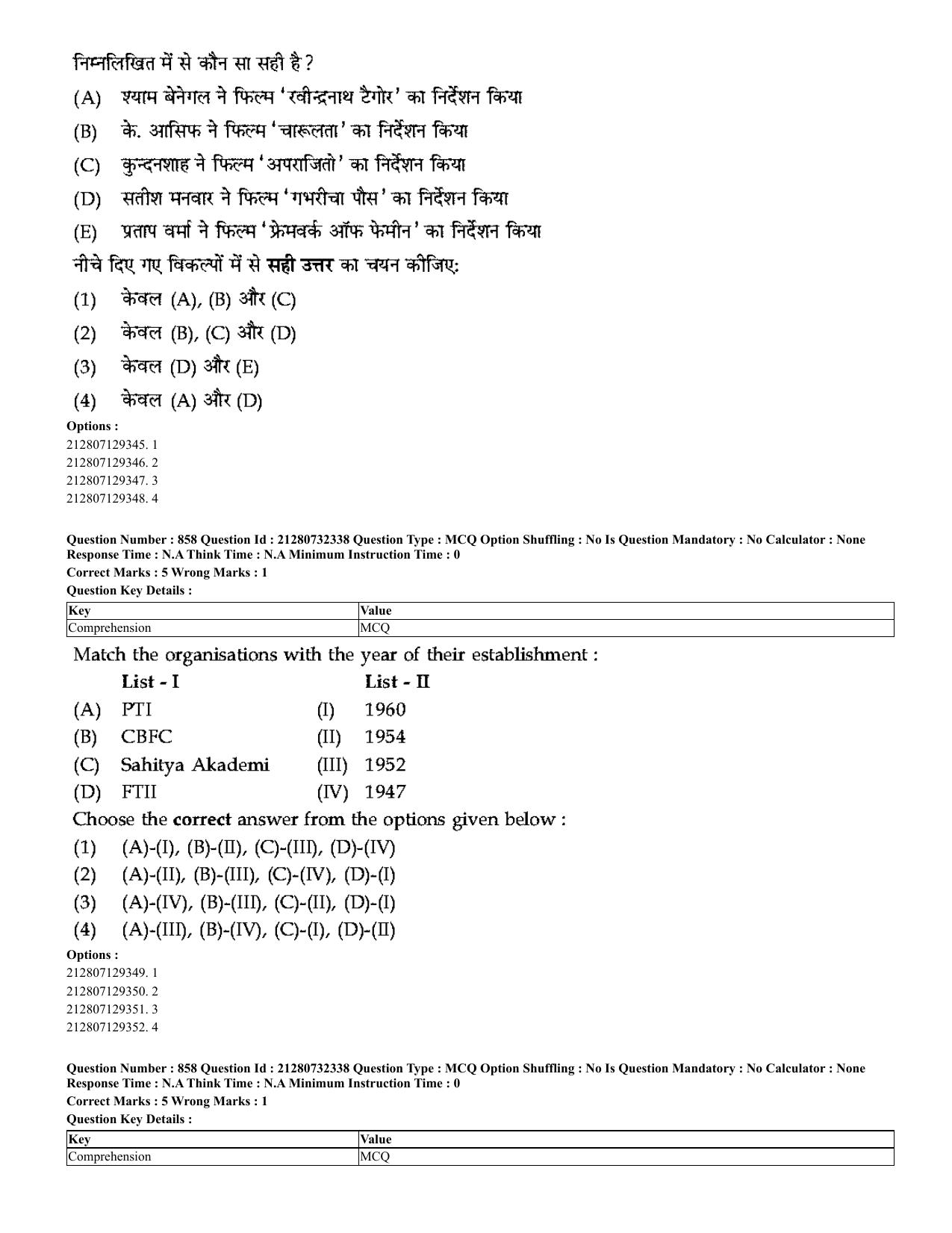 CUET 2023 English Hindi Shift 3 Question Papers - Page 821