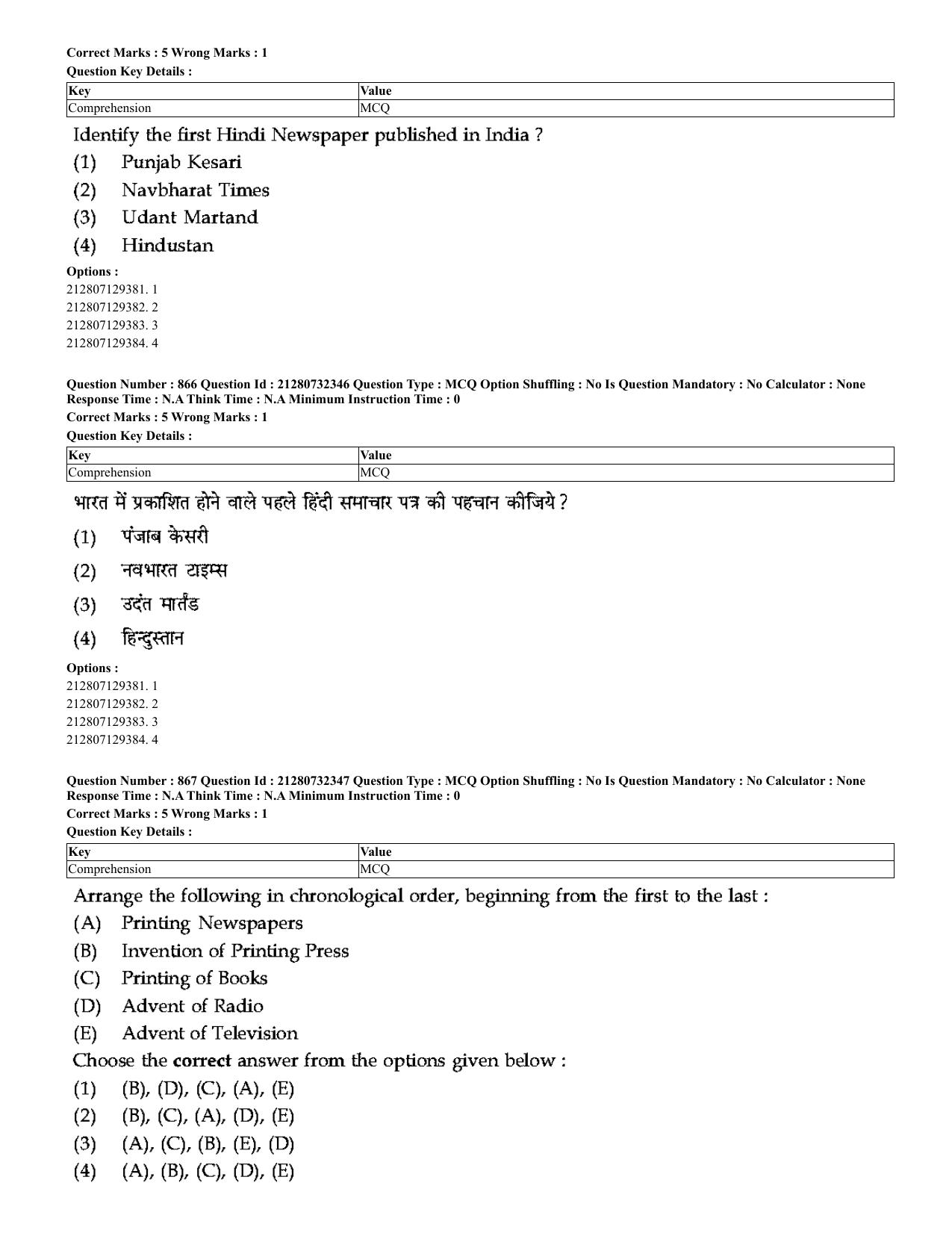 CUET 2023 English Hindi Shift 3 Question Papers - Page 828