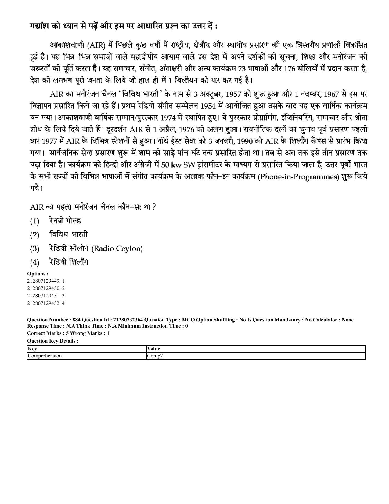 CUET 2023 English Hindi Shift 3 Question Papers - Page 851