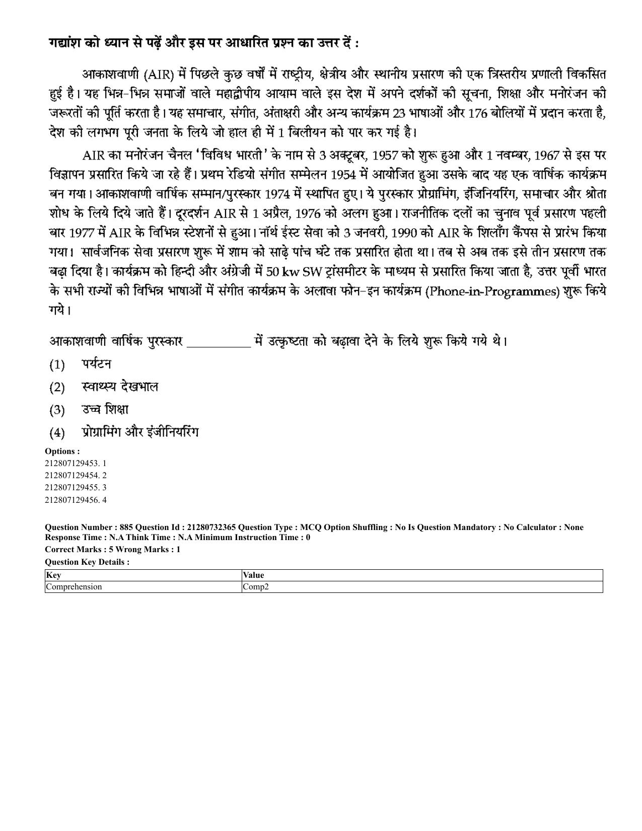 CUET 2023 English Hindi Shift 3 Question Papers - Page 853