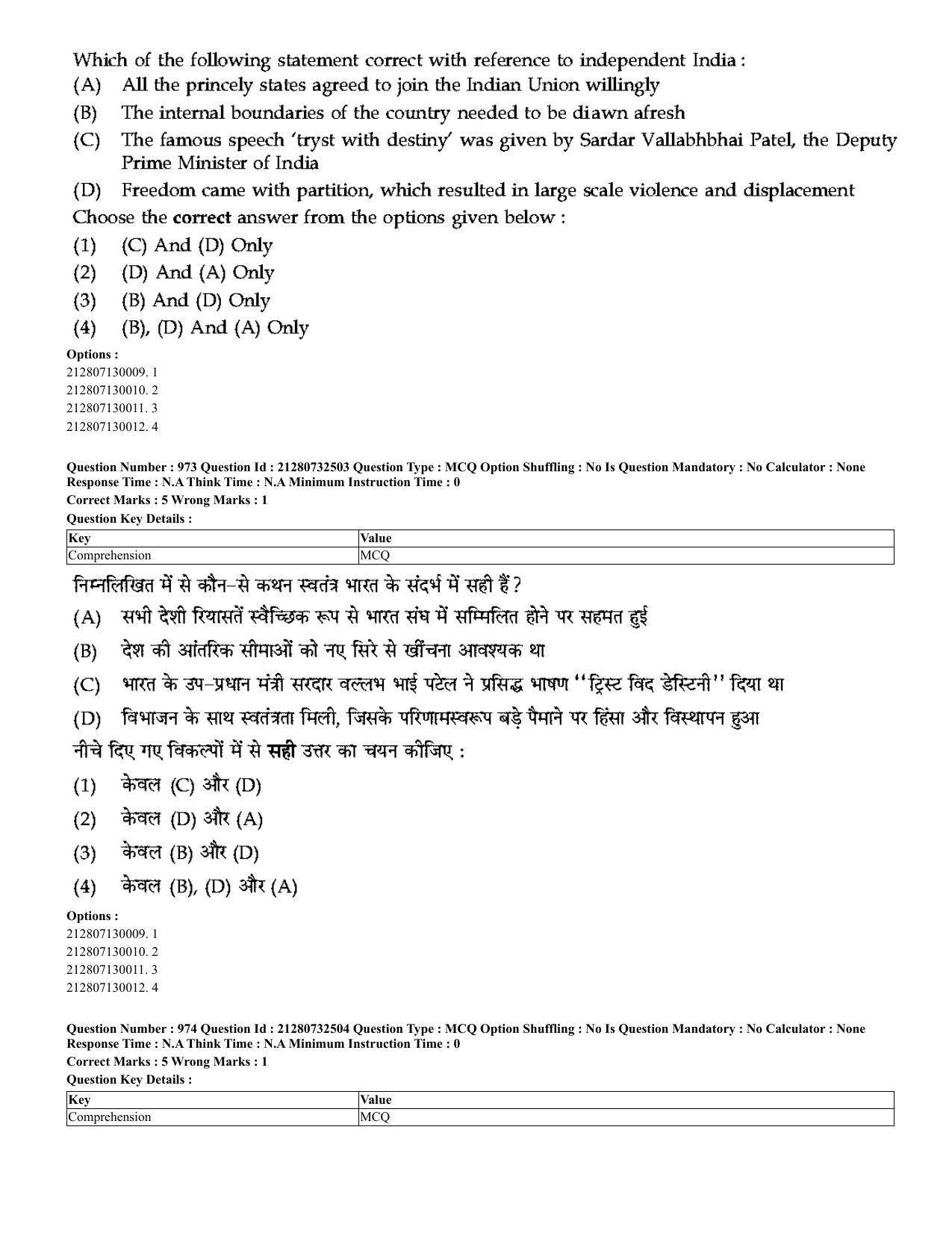 CUET 2023 English Hindi Shift 3 Question Papers - Page 938