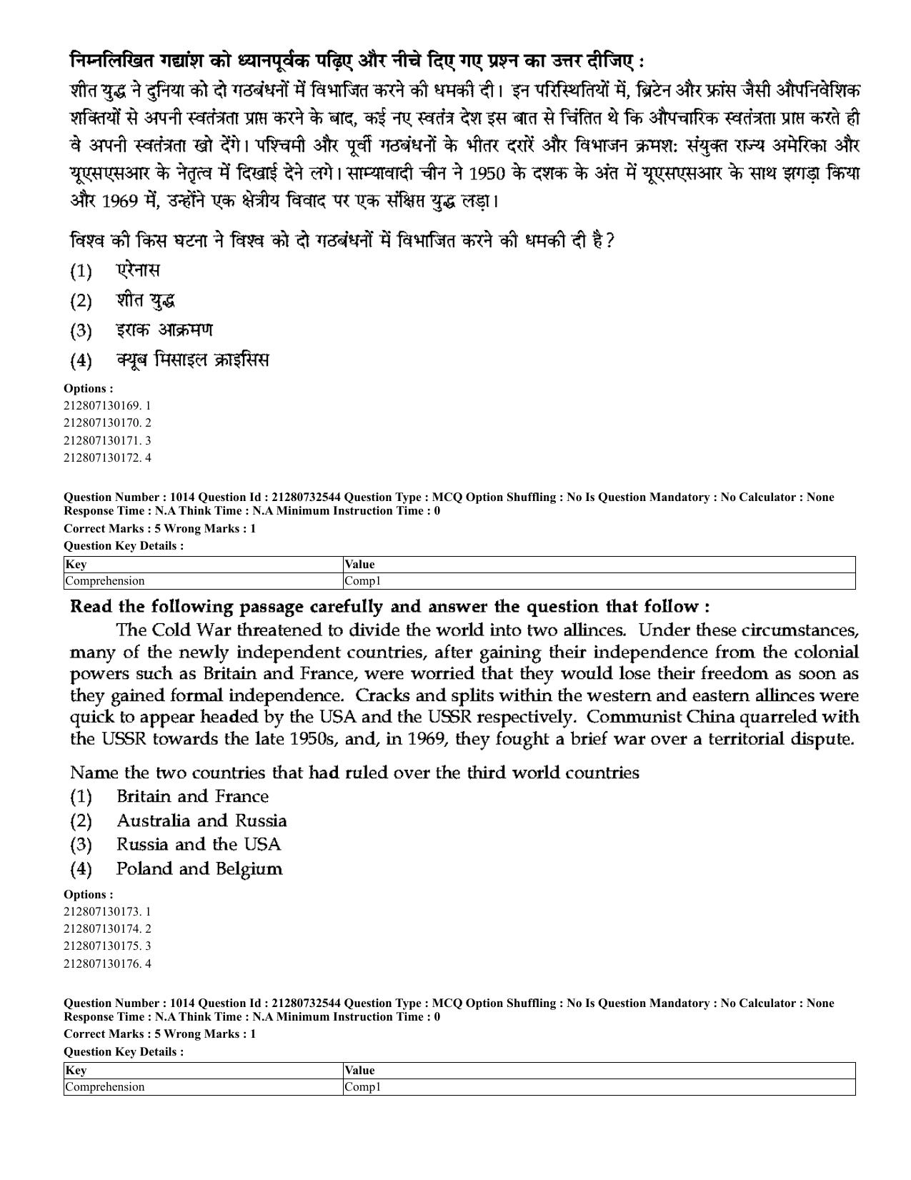 CUET 2023 English Hindi Shift 3 Question Papers - Page 971