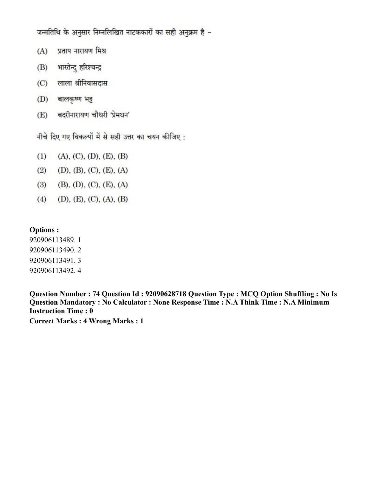 CUET PG 2023: LAQP02 – Hindi (Eng) - Shift 2 (27-06-2023) Question Paper - Page 71