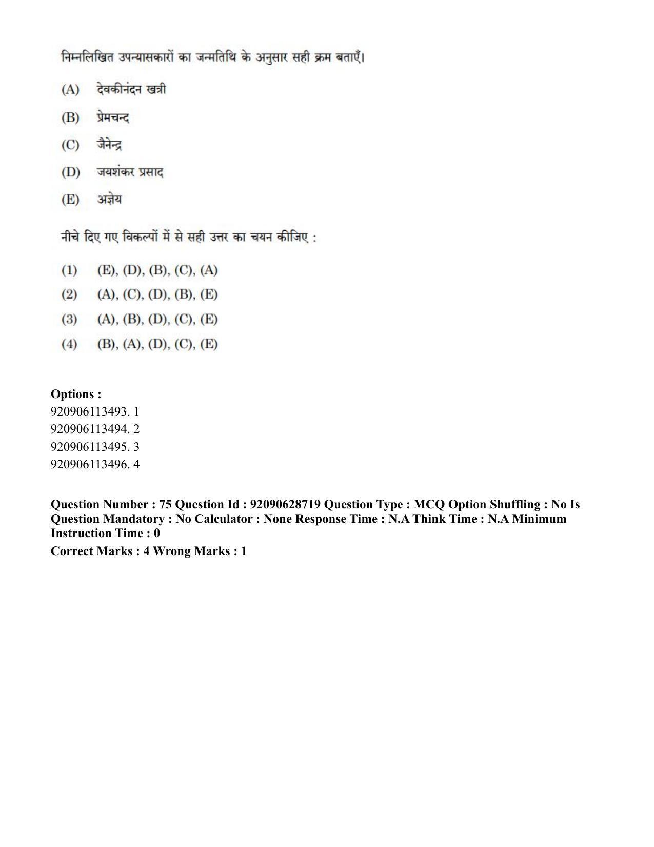 CUET PG 2023: LAQP02 – Hindi (Eng) - Shift 2 (27-06-2023) Question Paper - Page 73
