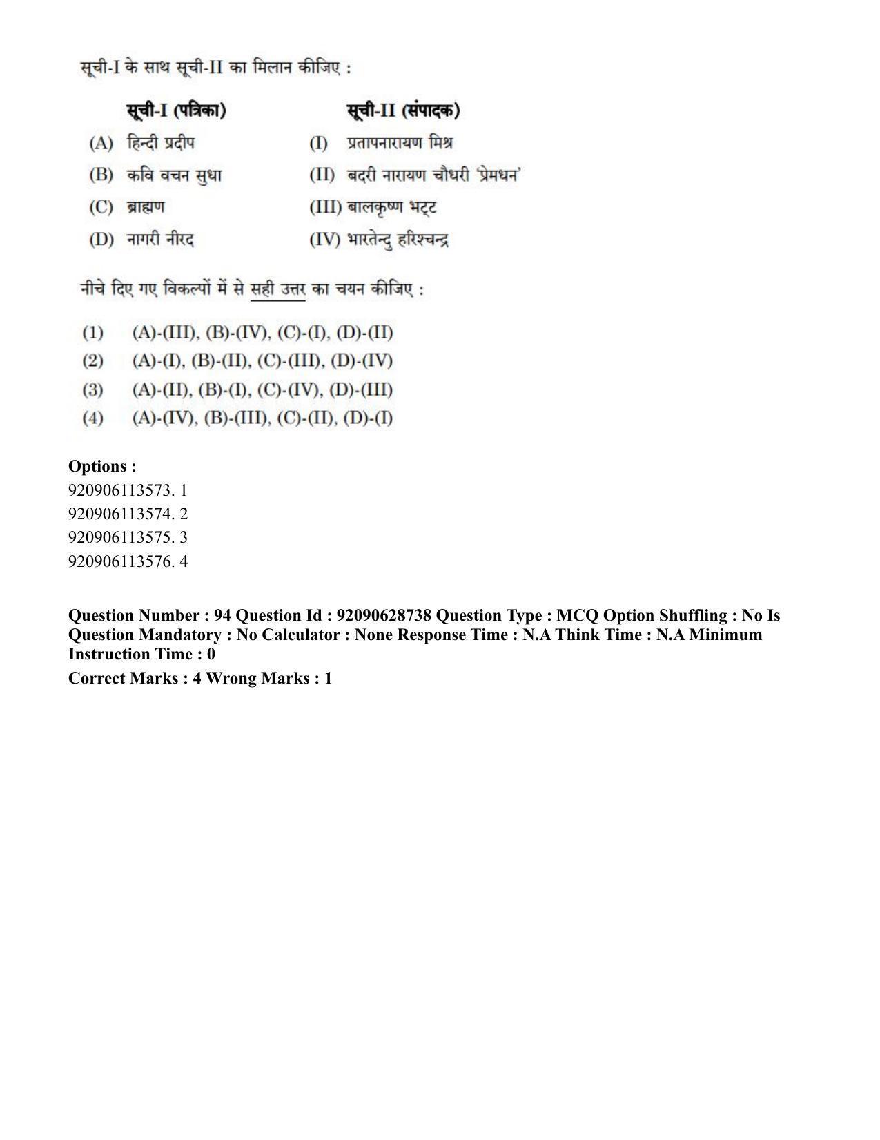 CUET PG 2023: LAQP02 – Hindi (Eng) - Shift 2 (27-06-2023) Question Paper - Page 109