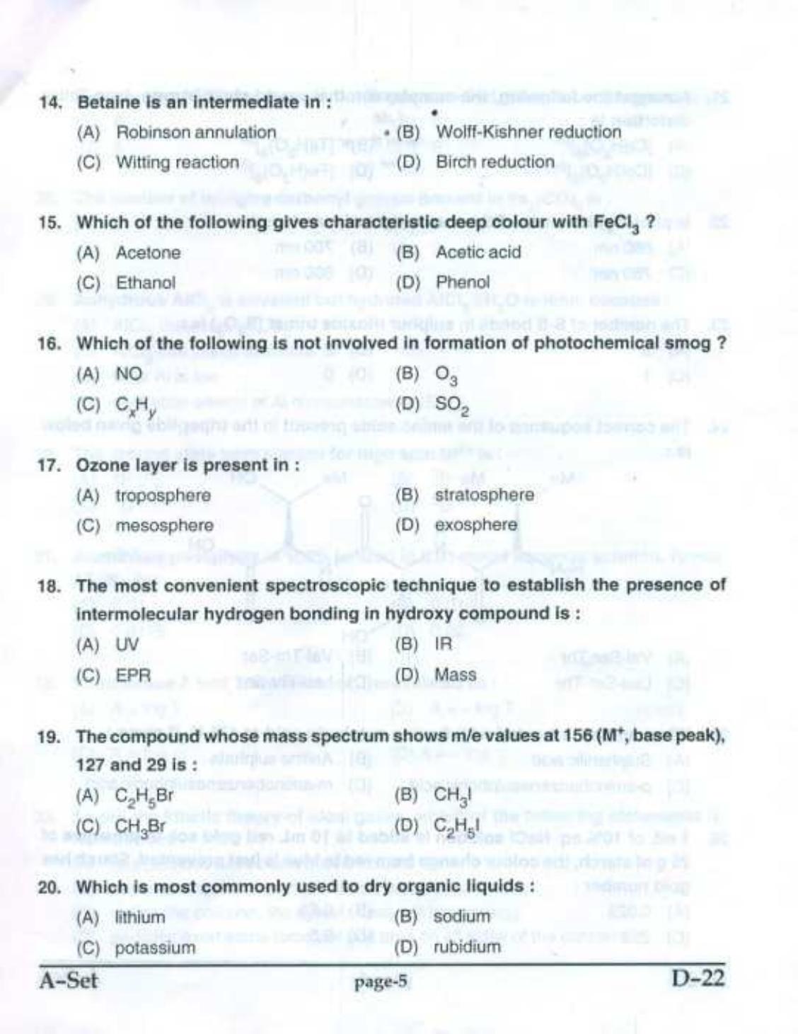 PU CET UG 2017 MSc (Chemistry) Question Paper - Page 4