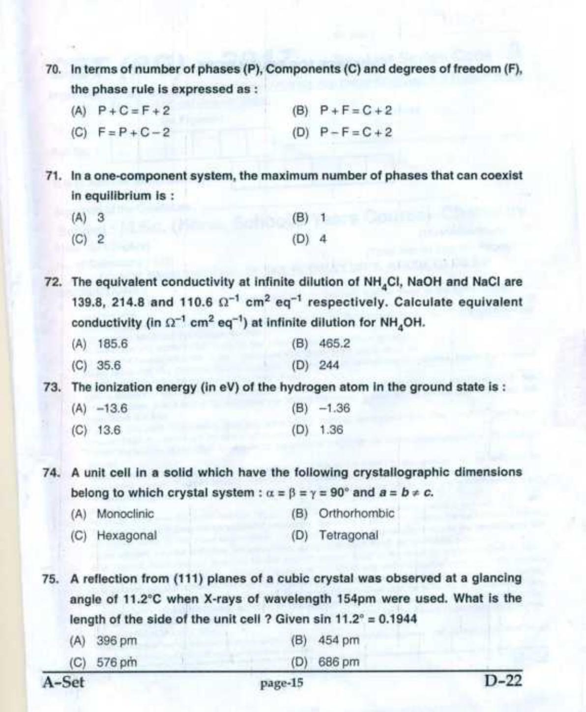 PU CET UG 2017 MSc (Chemistry) Question Paper - Page 14