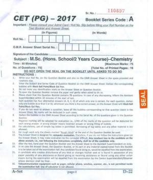 PU CET UG 2017 MSc (Chemistry) Question Paper