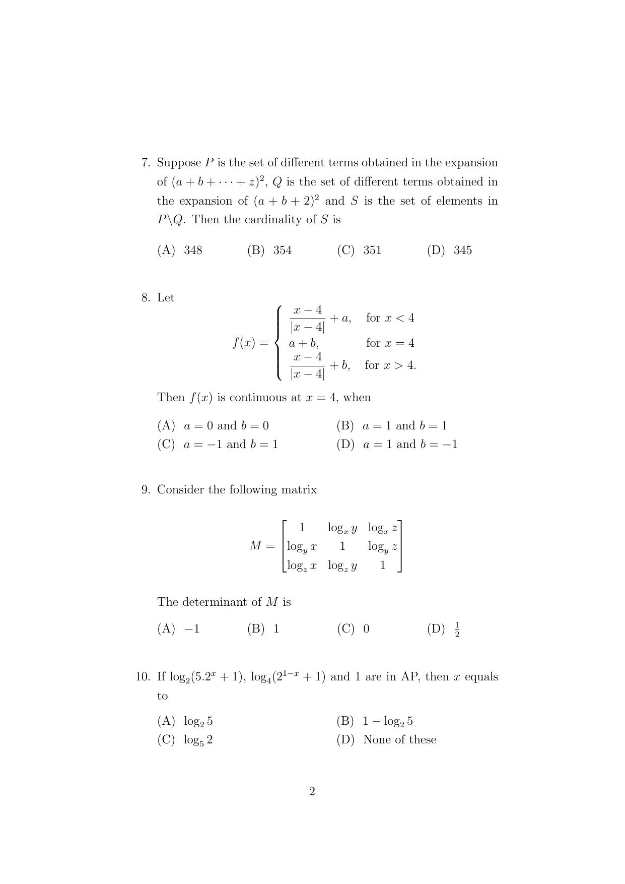 ISI Admission Test M.S. Quality Management Science (QMA) 2024 Sample Paper - Page 2