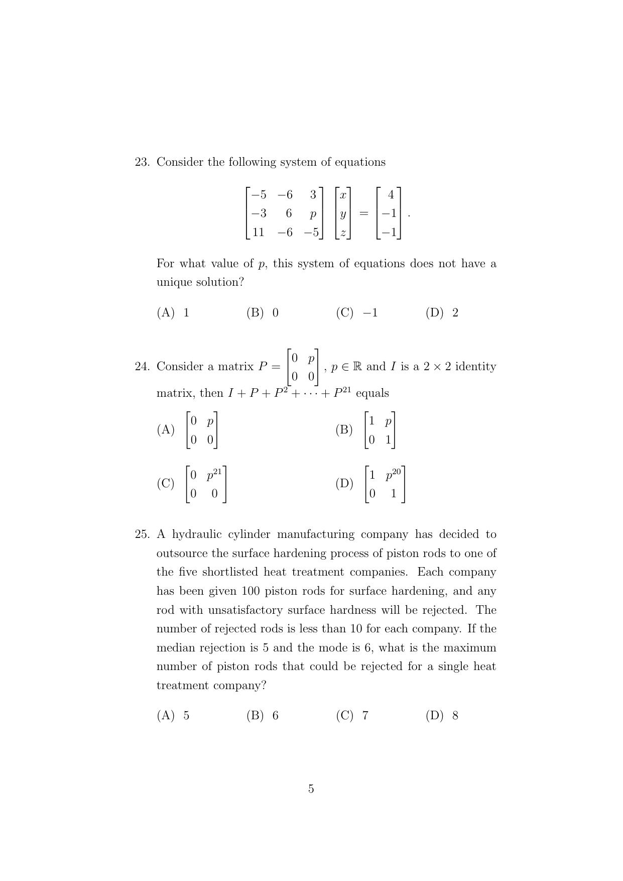 ISI Admission Test M.S. Quality Management Science (QMA) 2024 Sample Paper - Page 5