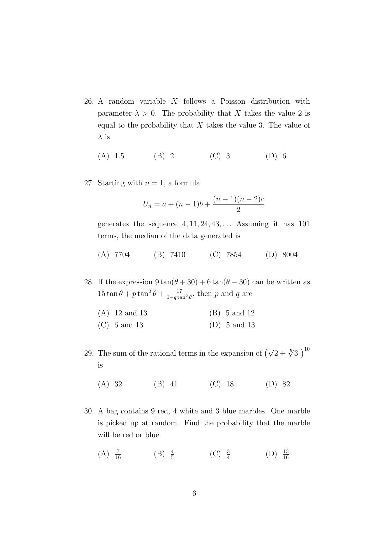 ISI Admission Test M.S. Quality Management Science (QMA) 2024 Sample Paper - Page 6