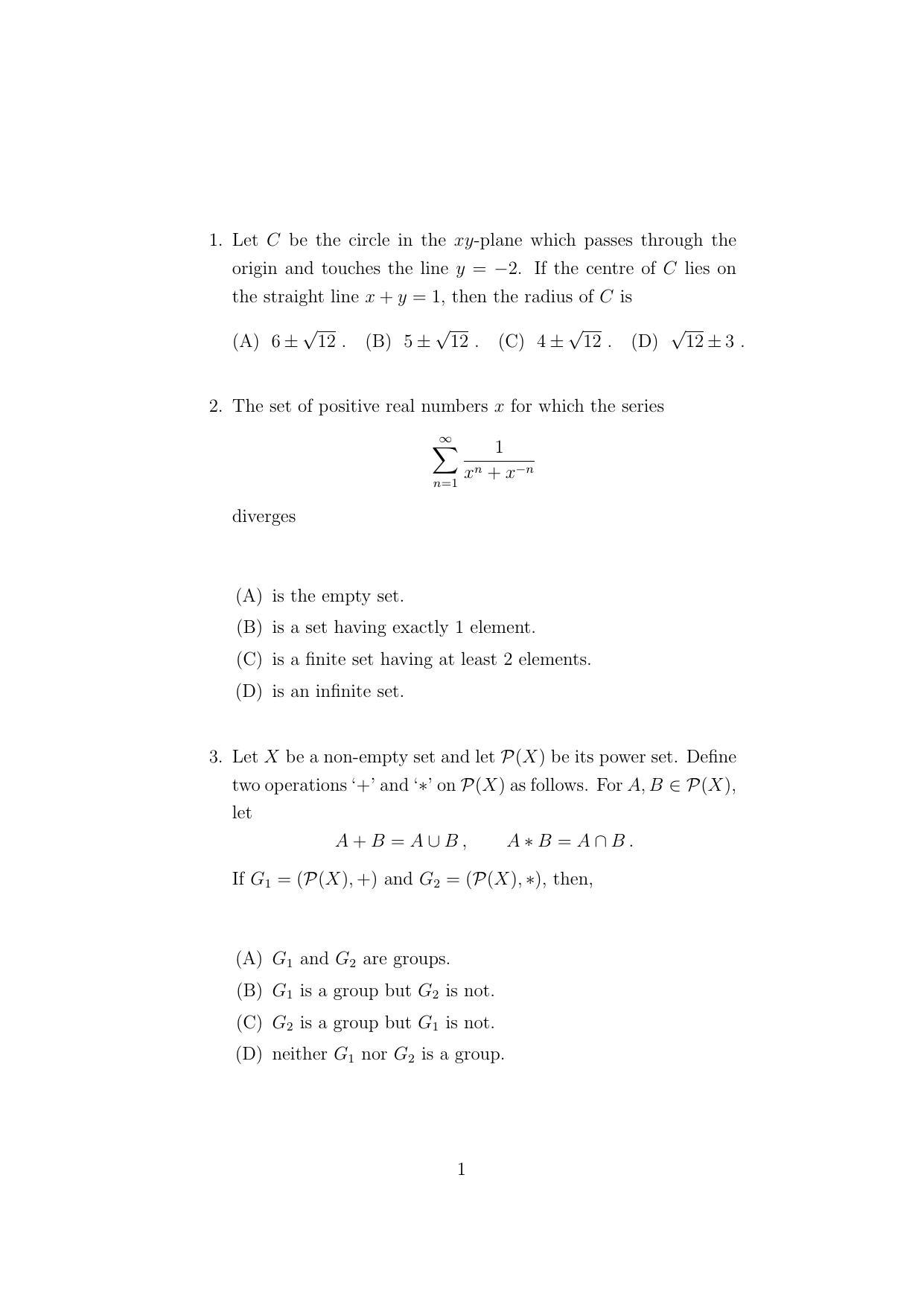 ISI Admission Test MMA (MCQ- Type) 2022 Sample Paper - Page 1