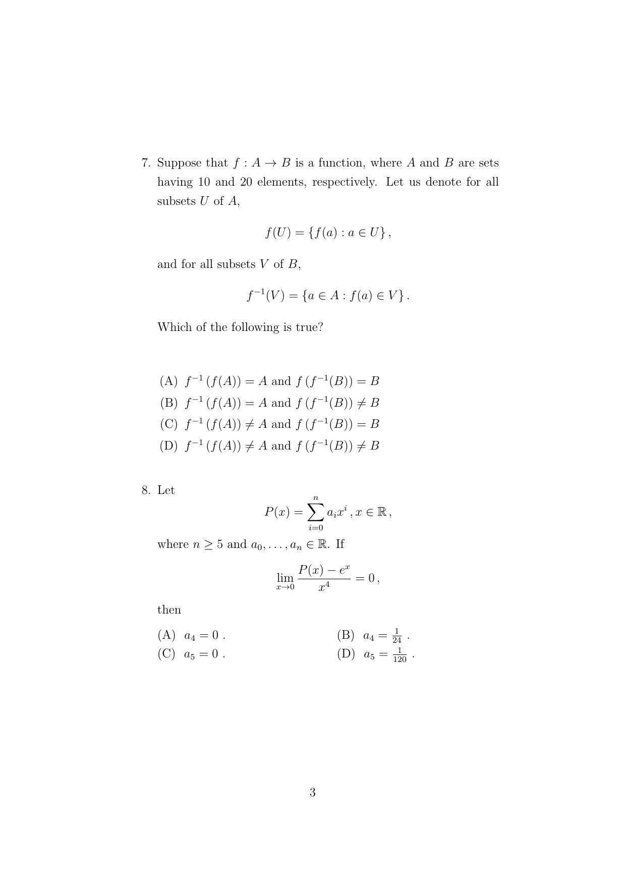 ISI Admission Test MMA (MCQ- Type) 2022 Sample Paper - Page 3