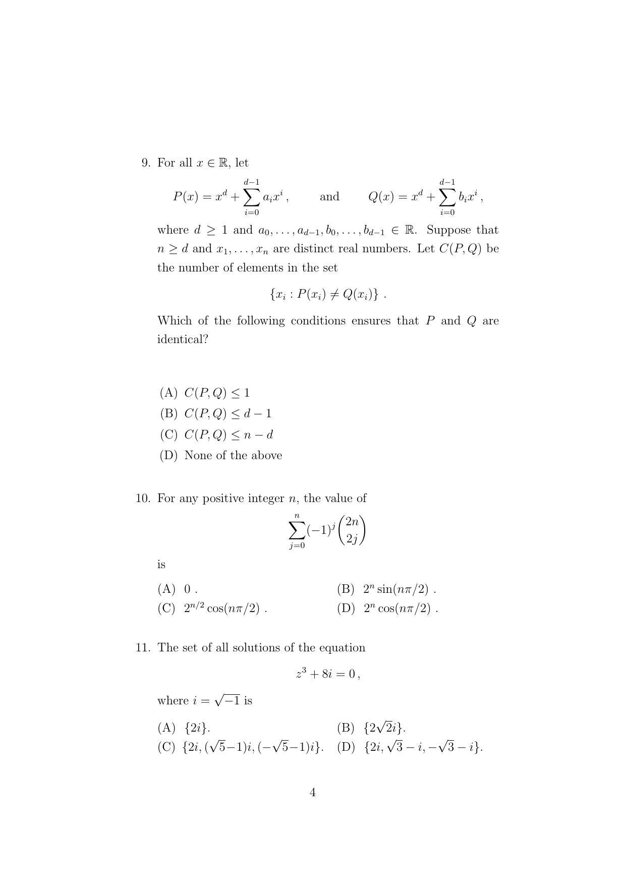 ISI Admission Test MMA (MCQ- Type) 2022 Sample Paper - Page 4