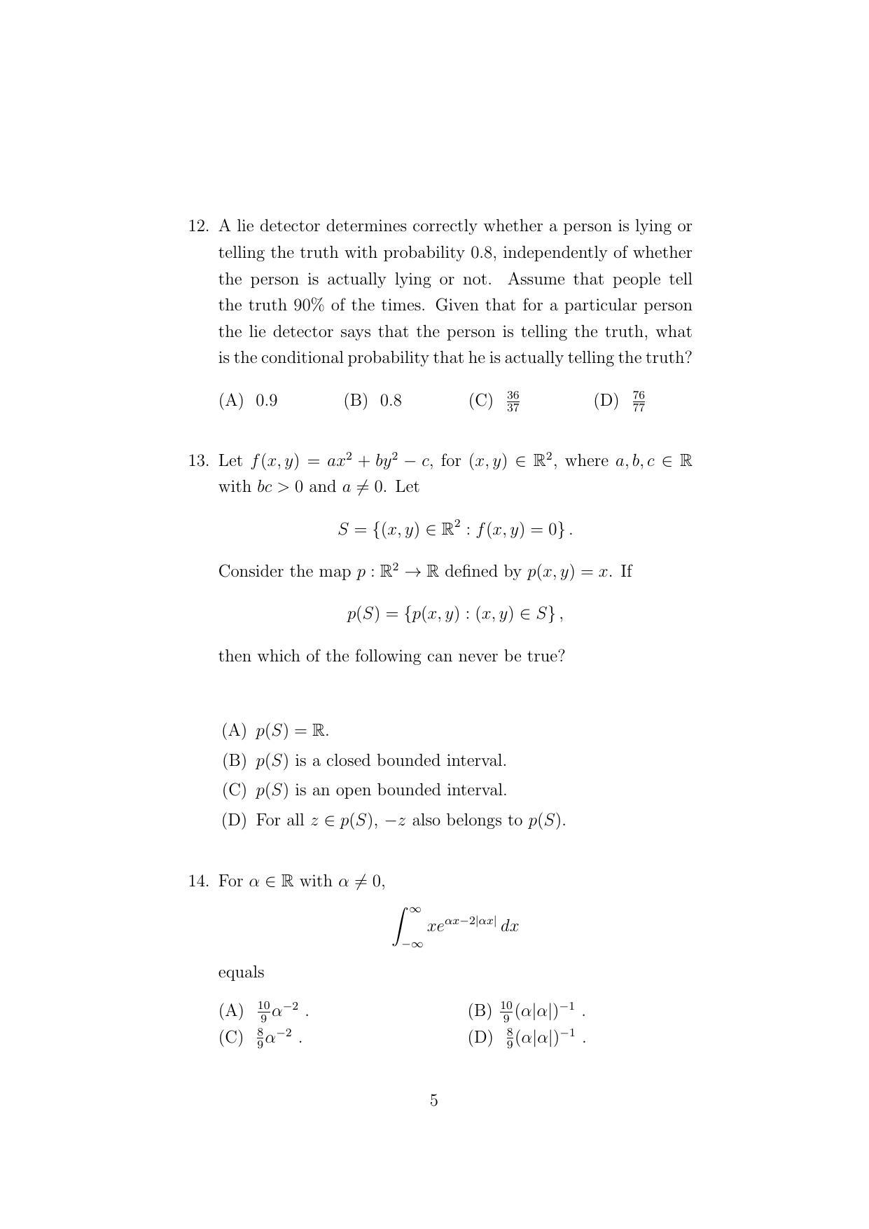 ISI Admission Test MMA (MCQ- Type) 2022 Sample Paper - Page 5