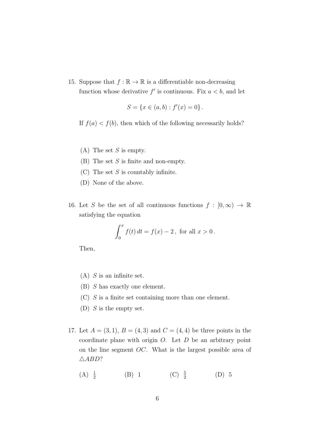 ISI Admission Test MMA (MCQ- Type) 2022 Sample Paper - Page 6