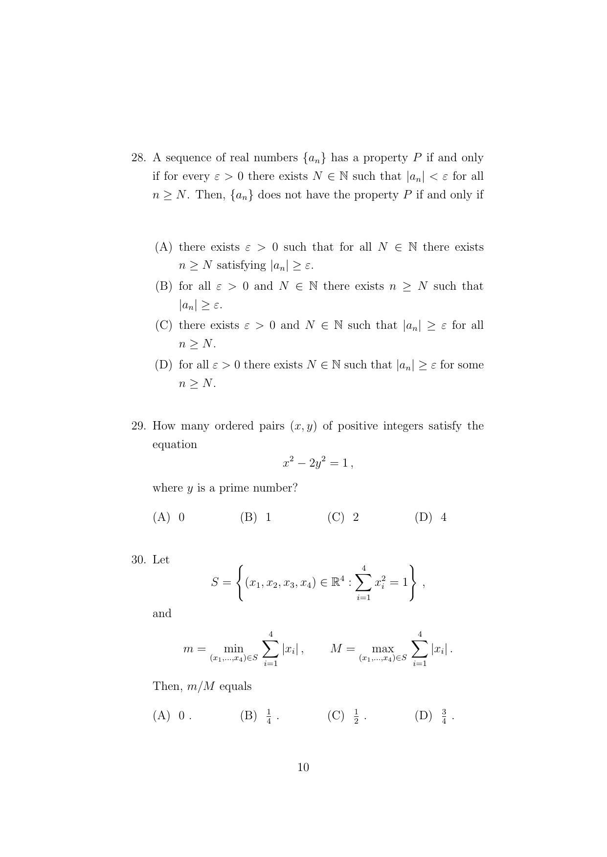 ISI Admission Test MMA (MCQ- Type) 2022 Sample Paper - Page 10
