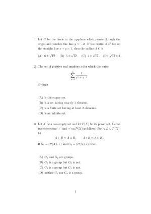 ISI Admission Test MMA (MCQ- Type) 2022 Sample Paper