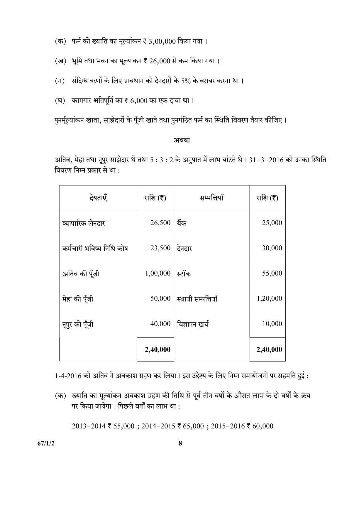 CBSE Class 12 67-1-2 (Accountancy) 2017-comptt Question Paper - Page 8