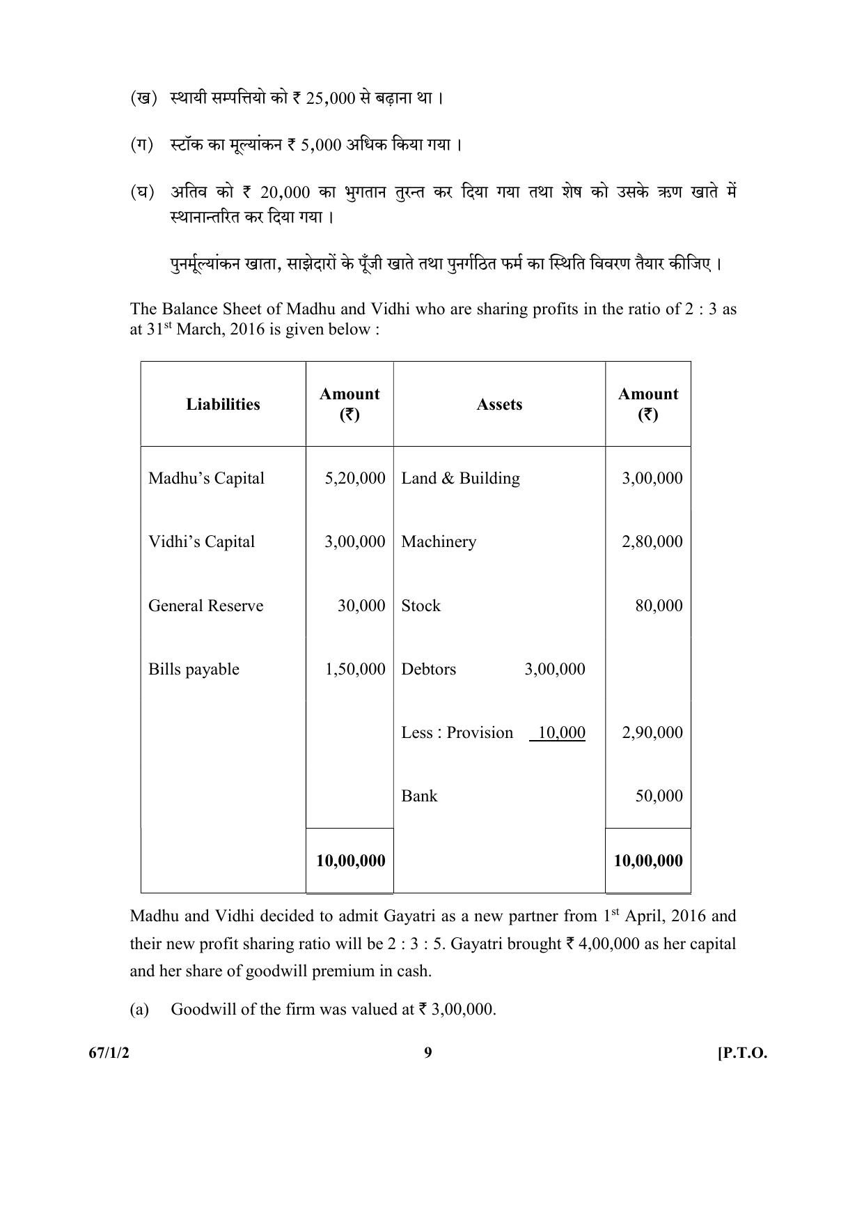 CBSE Class 12 67-1-2 (Accountancy) 2017-comptt Question Paper - Page 9