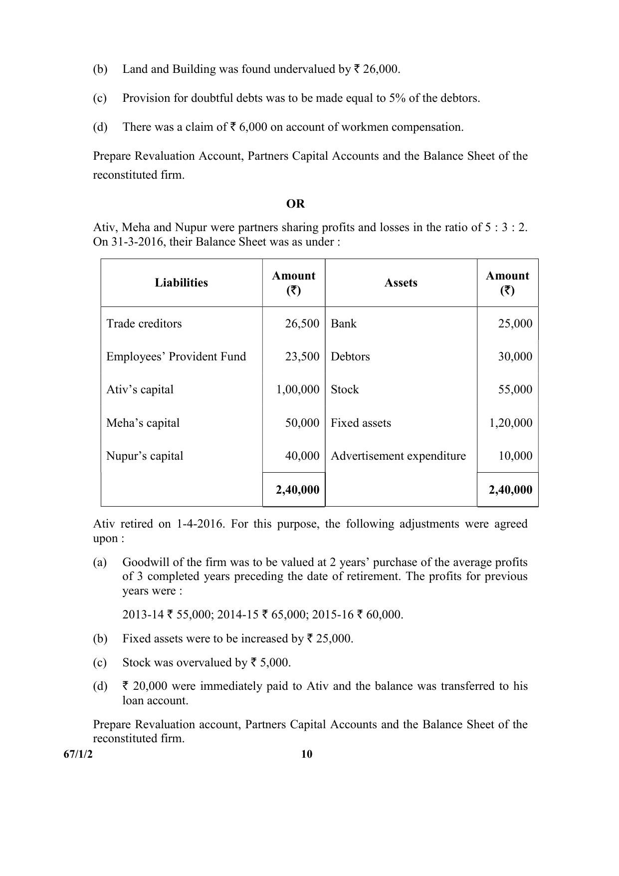 CBSE Class 12 67-1-2 (Accountancy) 2017-comptt Question Paper - Page 10