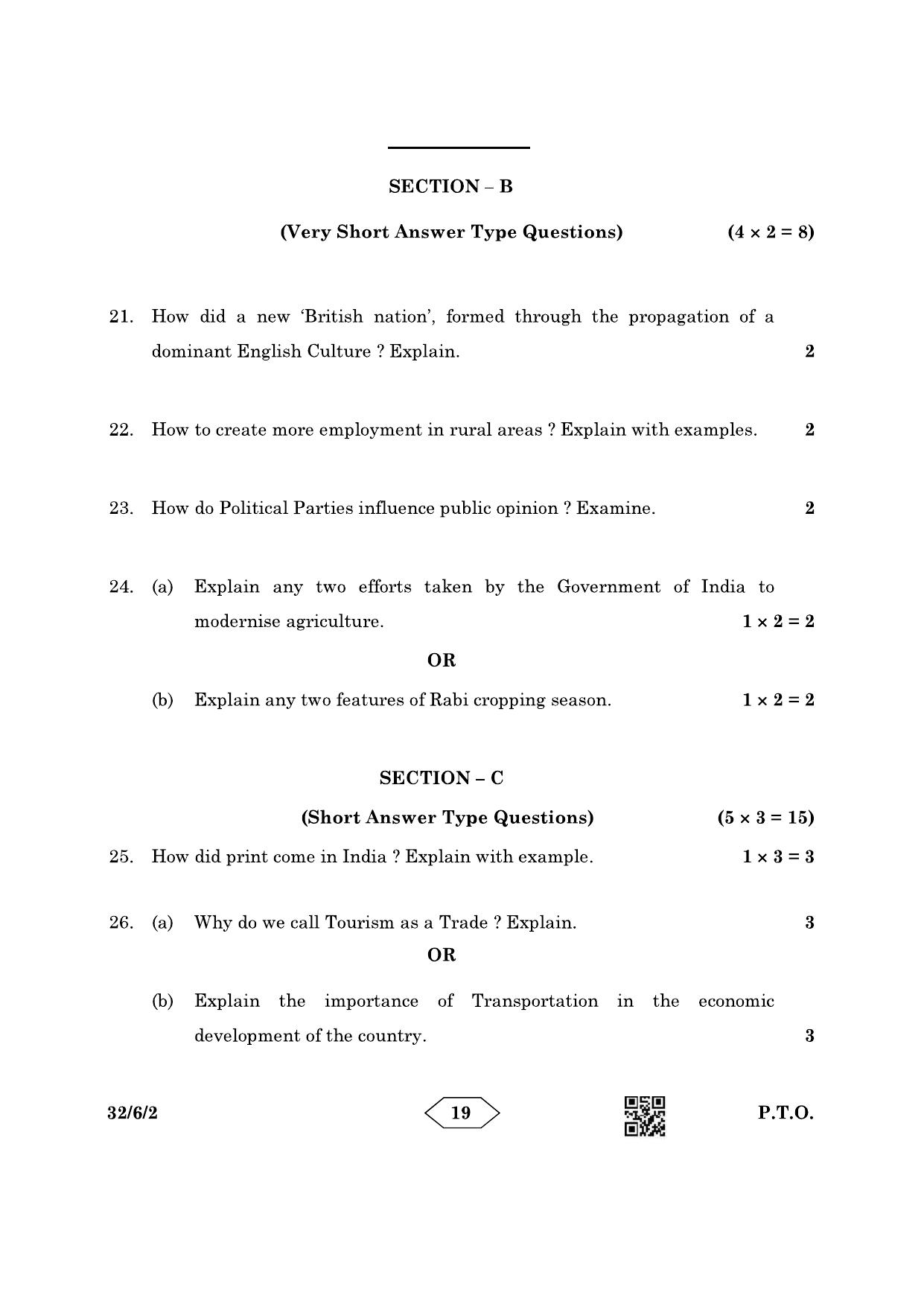 CBSE Class 10 32-6-2 Social Science 2023 Question Paper - Page 19